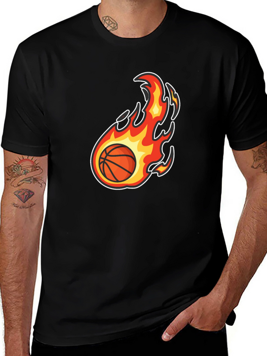 Flaming Basketball Graphic Tee - Black