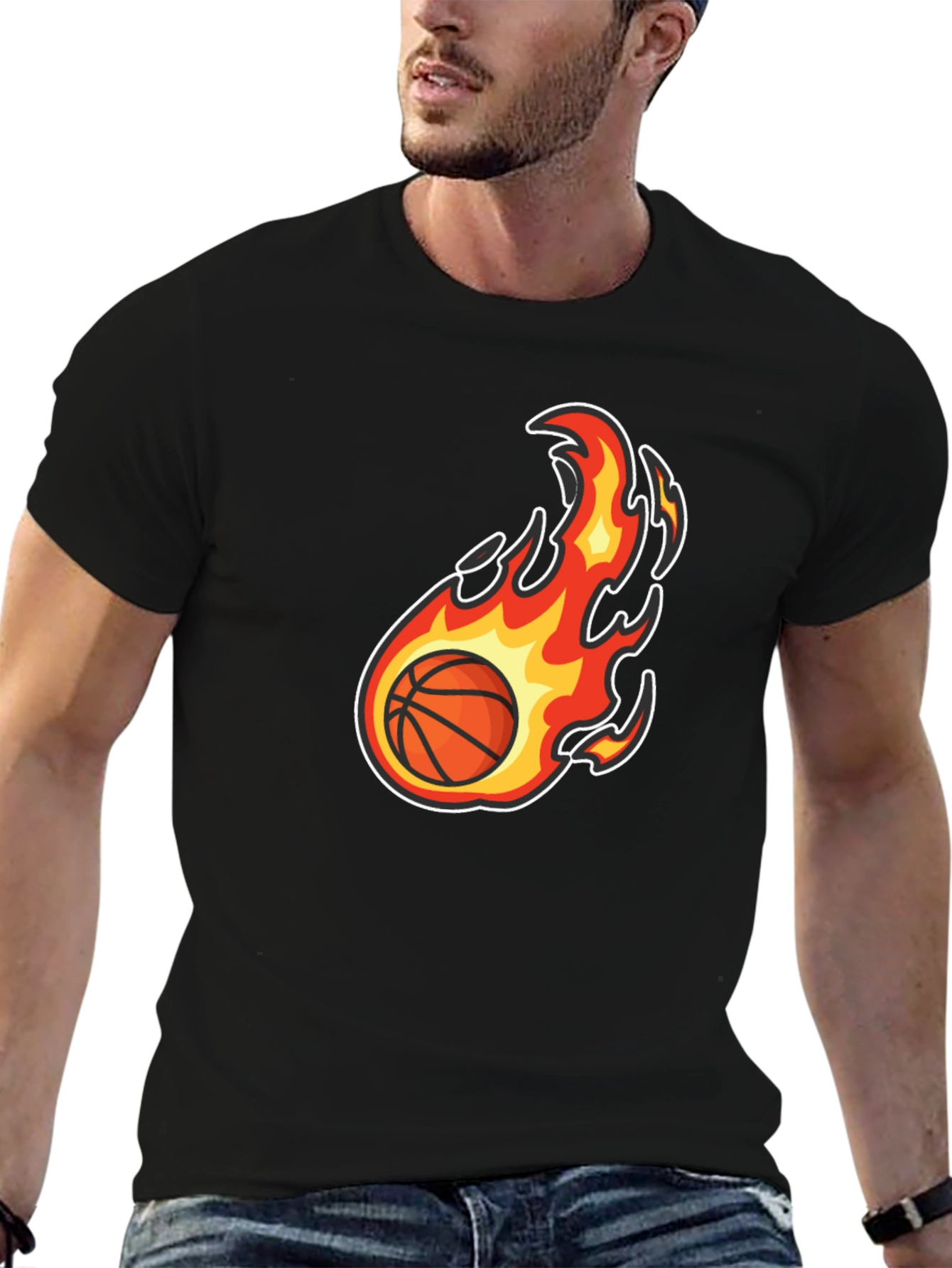 Flaming Basketball Graphic Tee - Black