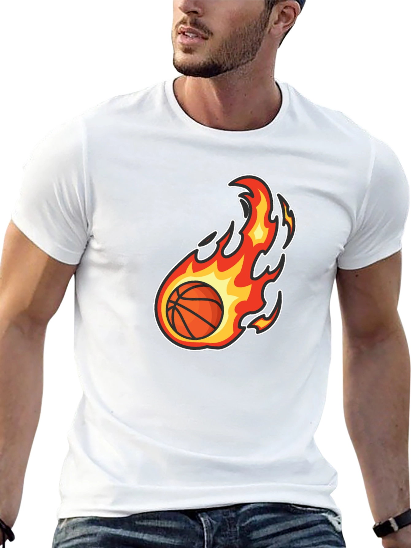 Flaming Basketball Graphic Tee - Black