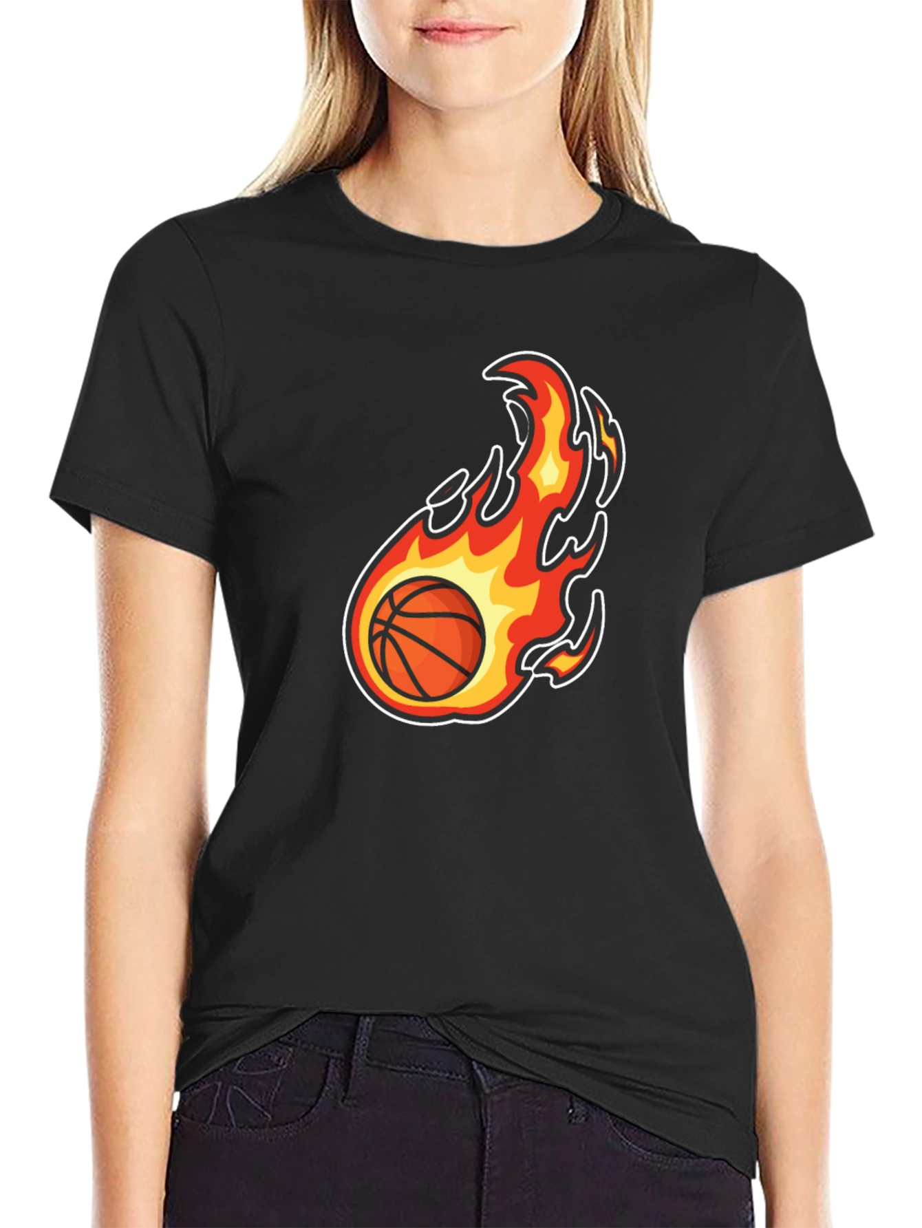Flaming Basketball Graphic Tee - Black