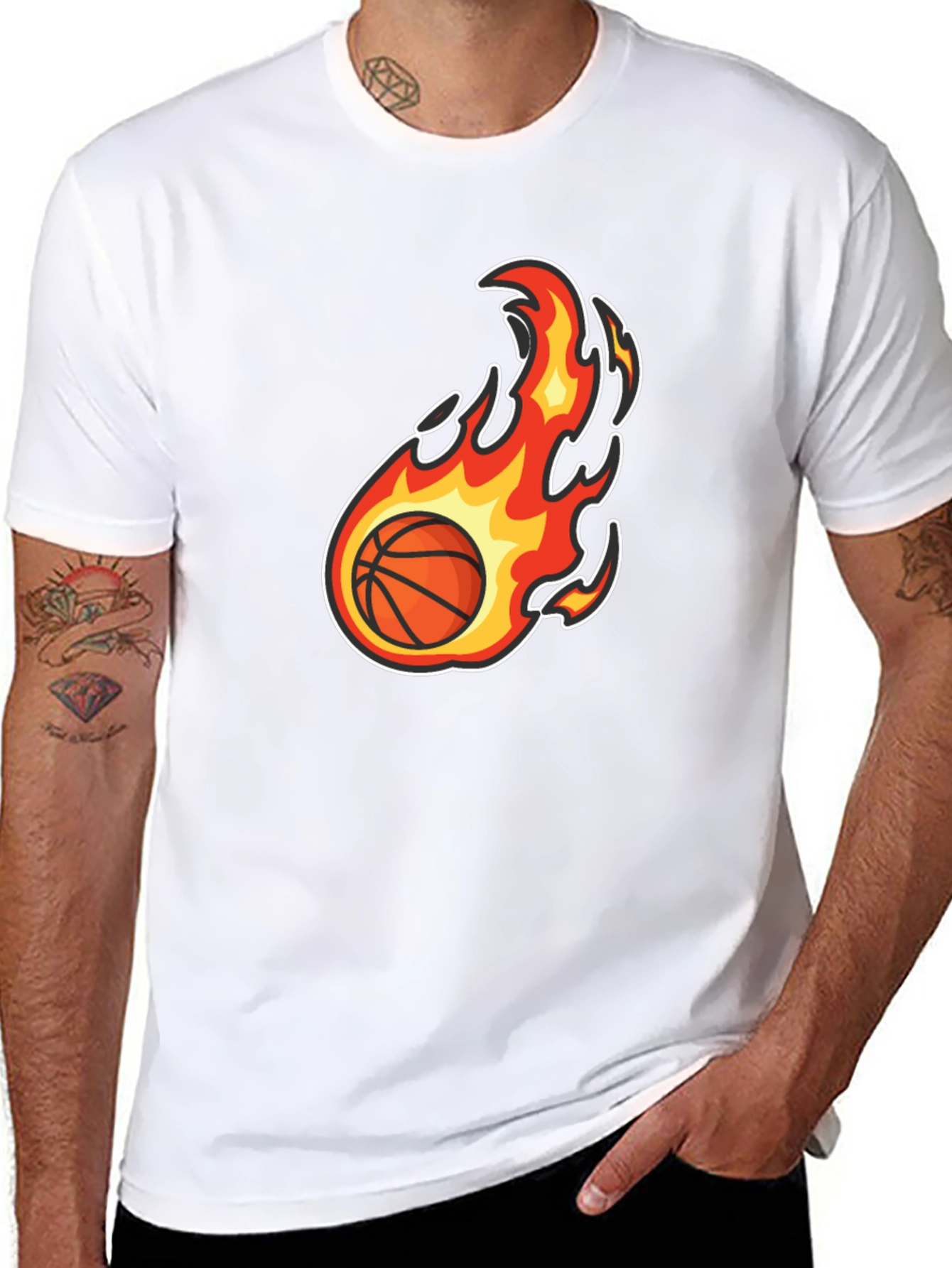 Flaming Basketball Graphic Tee - Black