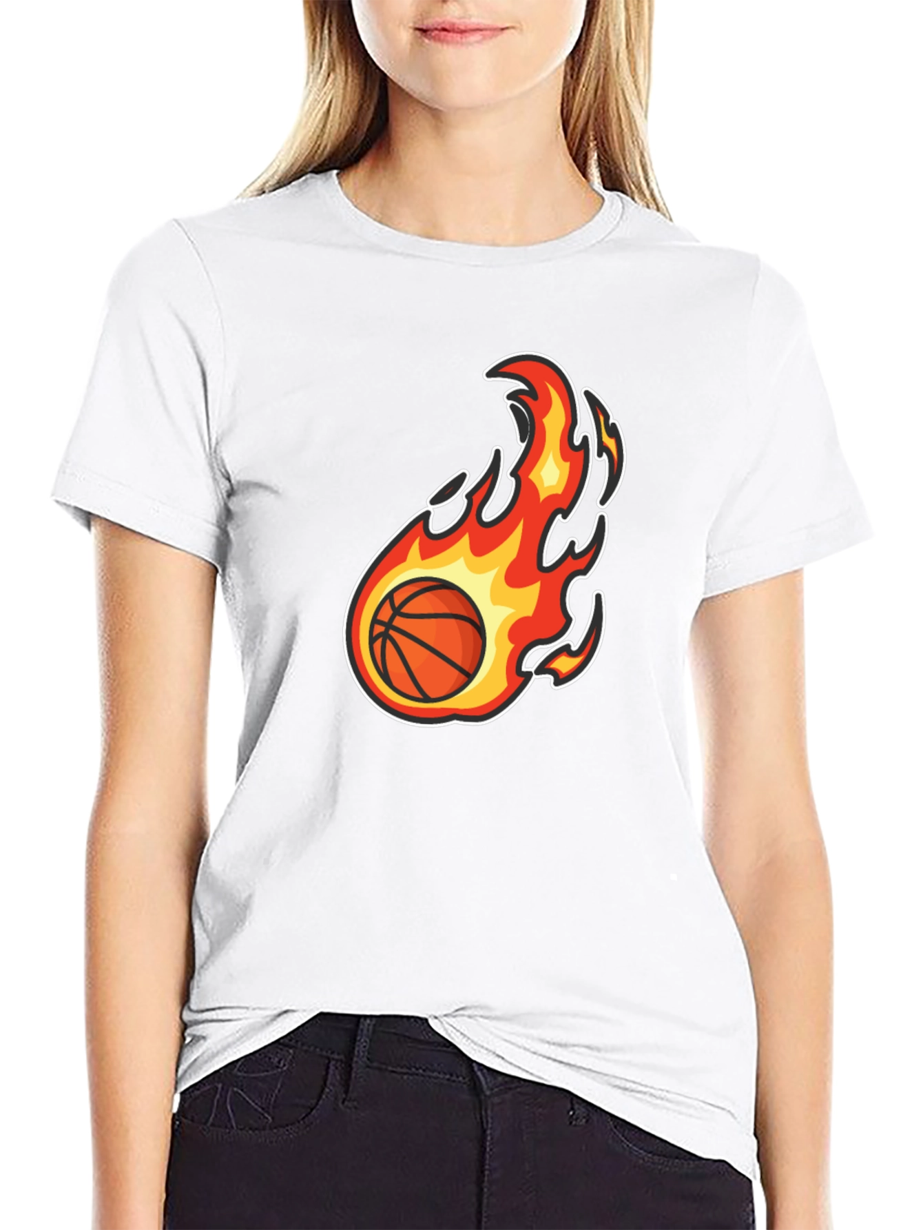 Flaming Basketball Graphic Tee - Black