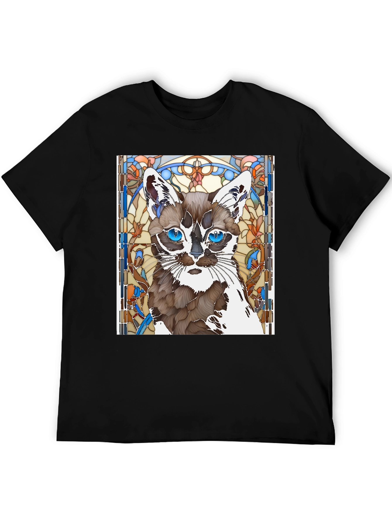 Cat Stained Glass Art T-Shirt - Unique Design