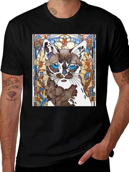 Cat Stained Glass Art T-Shirt - Unique Design