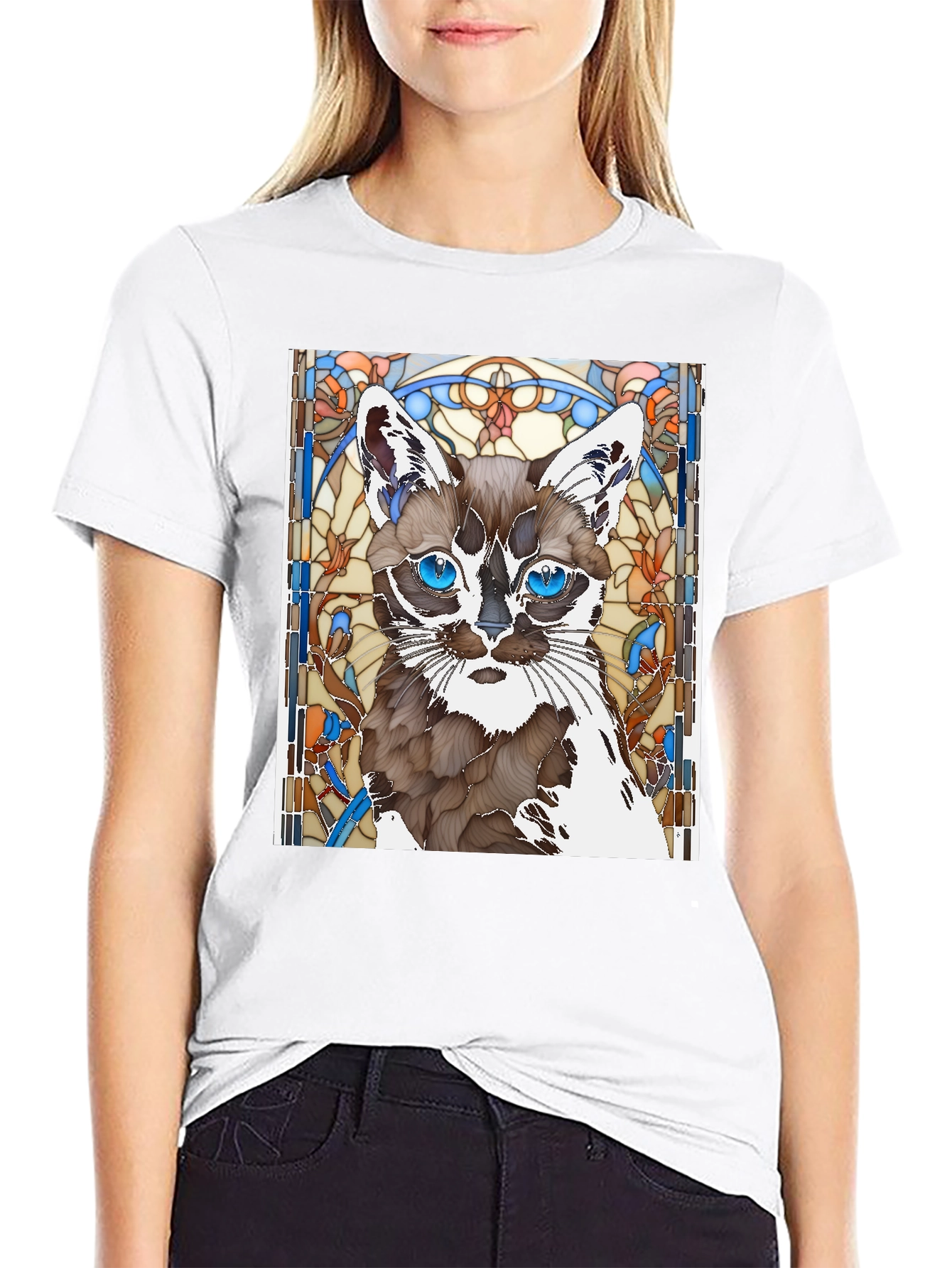 Cat Stained Glass Art T-Shirt - Unique Design