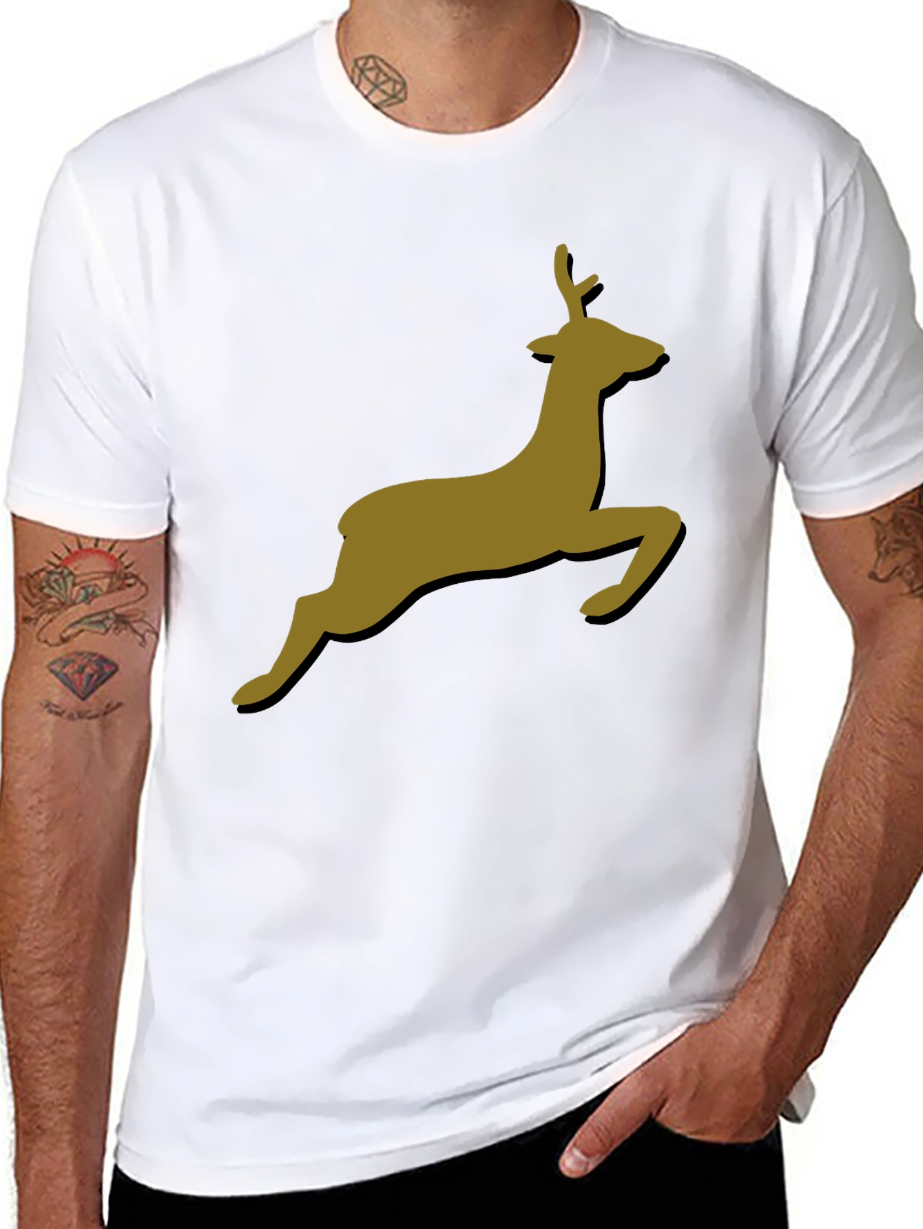 Leaping Deer Graphic T-Shirt - Stylish Black Tee