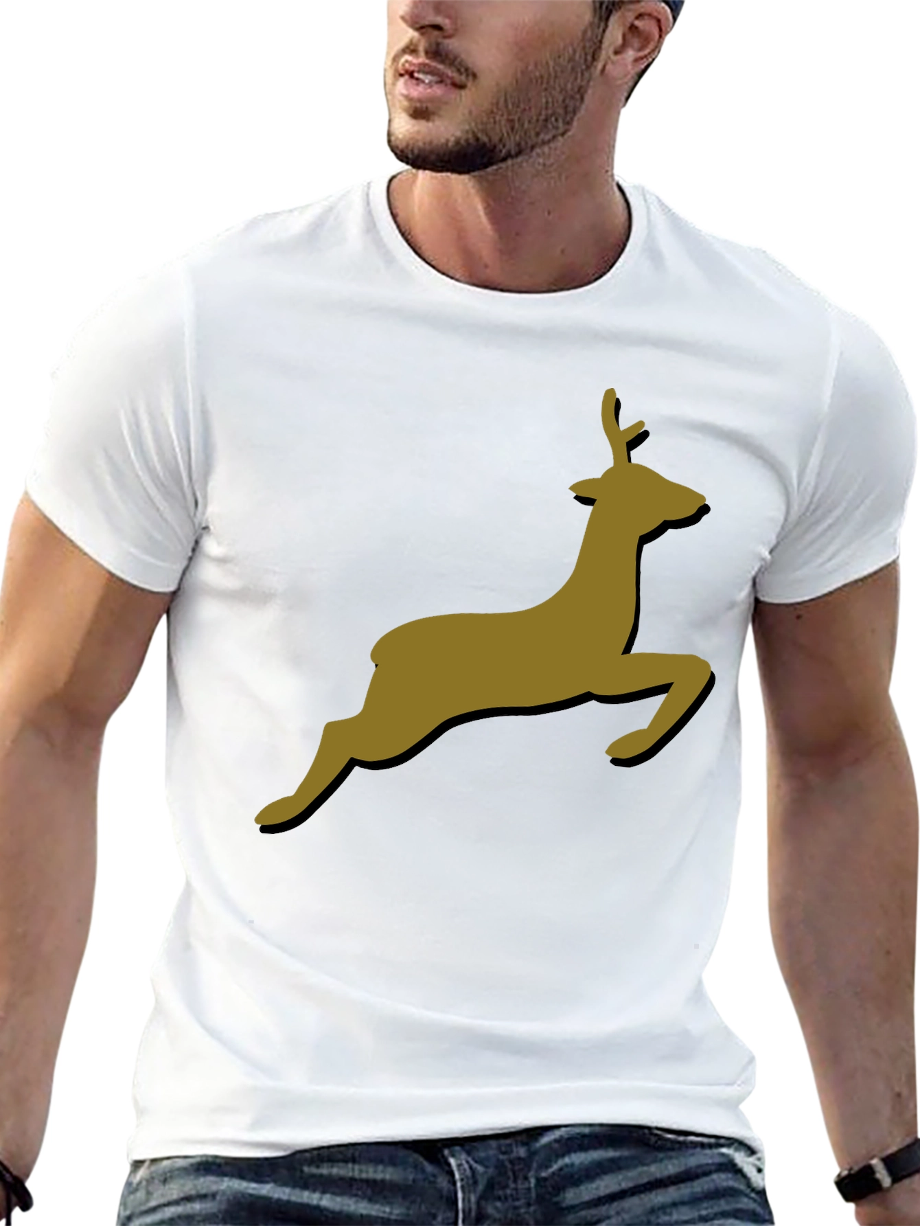 Leaping Deer Graphic T-Shirt - Stylish Black Tee