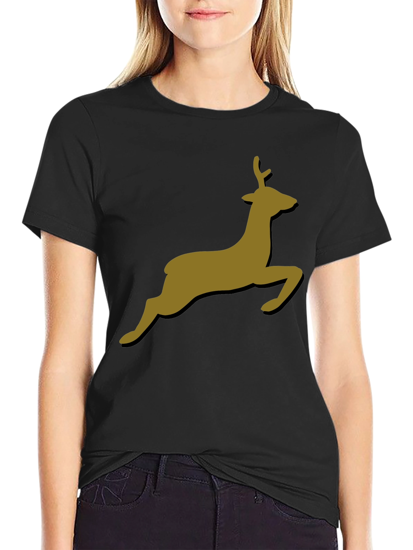 Leaping Deer Graphic T-Shirt - Stylish Black Tee