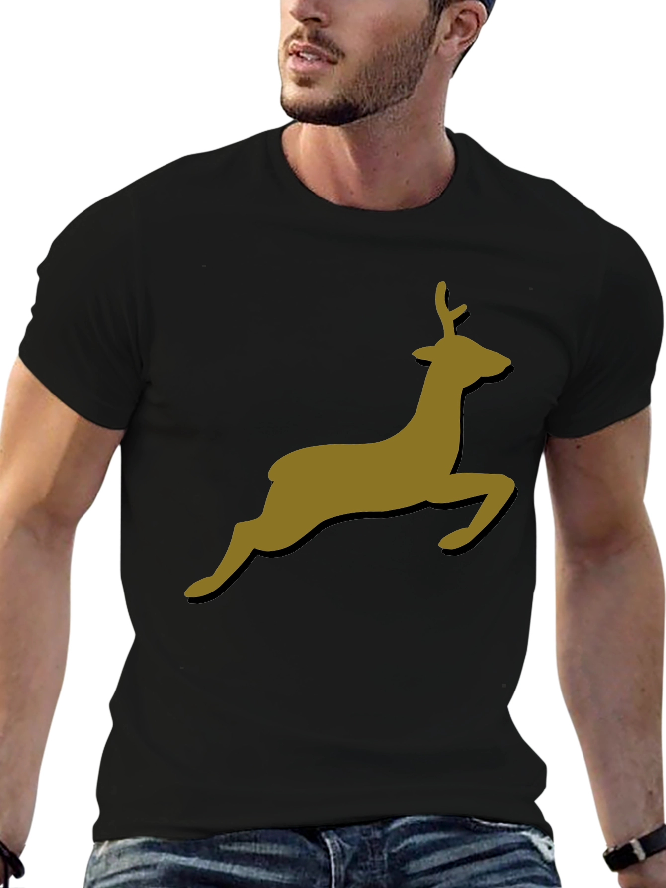 Leaping Deer Graphic T-Shirt - Stylish Black Tee