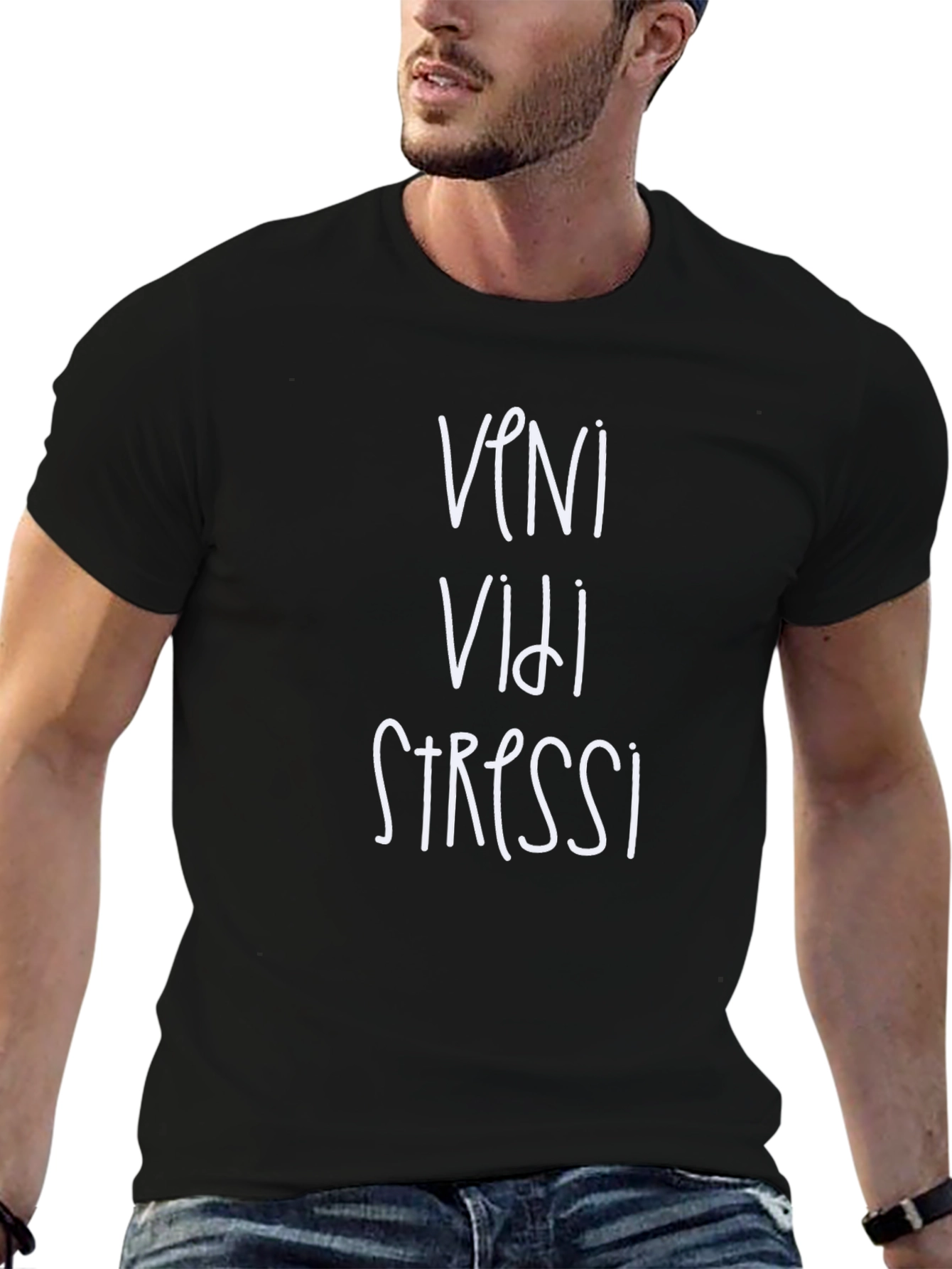 Veni Vidi Stressi Graphic Tee - Black