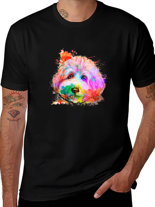 Colorful Dog Watercolor T-Shirt - Black