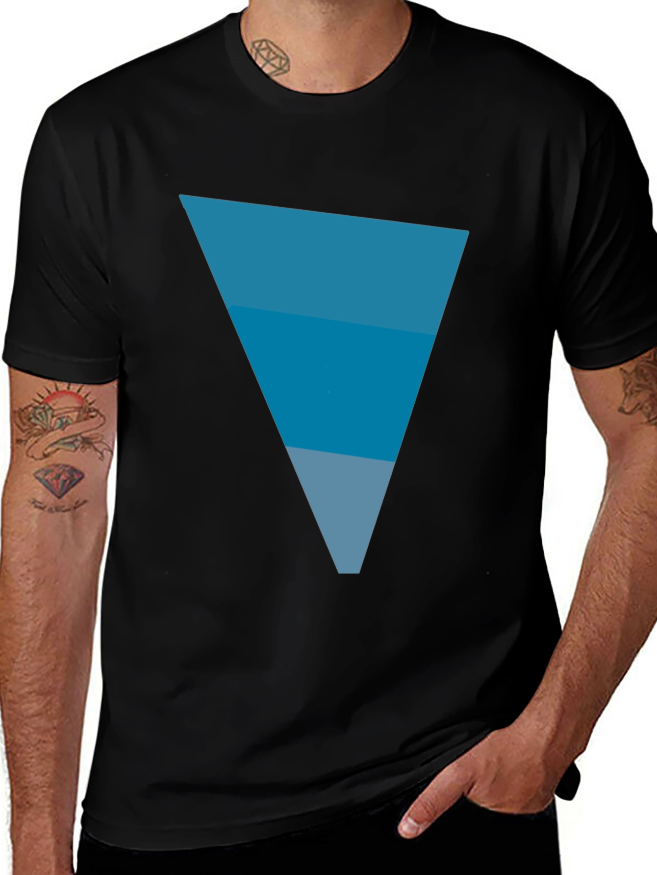 Mens Black Tee with Blue Triangle Graphic