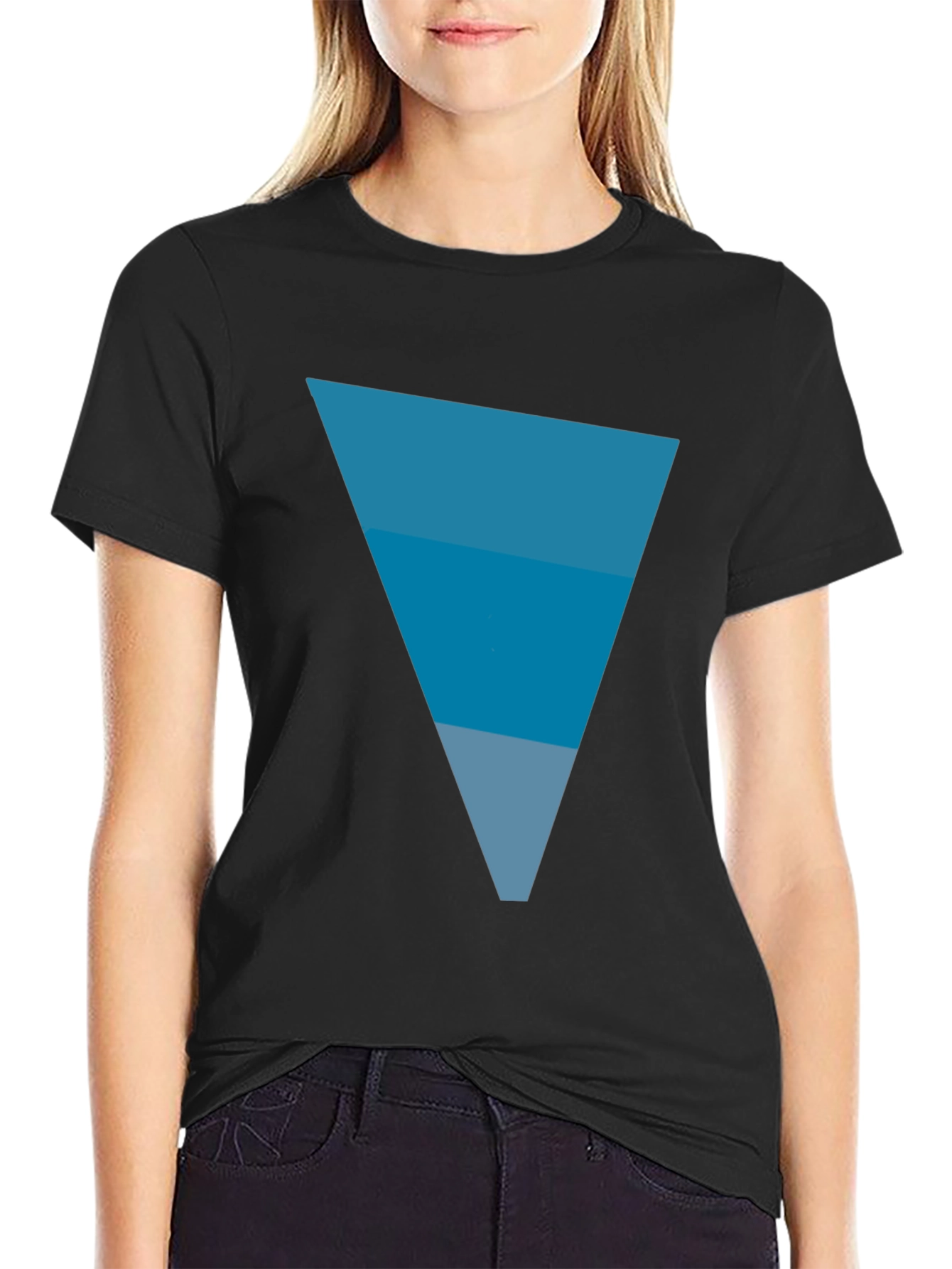 Mens Black Tee with Blue Triangle Graphic