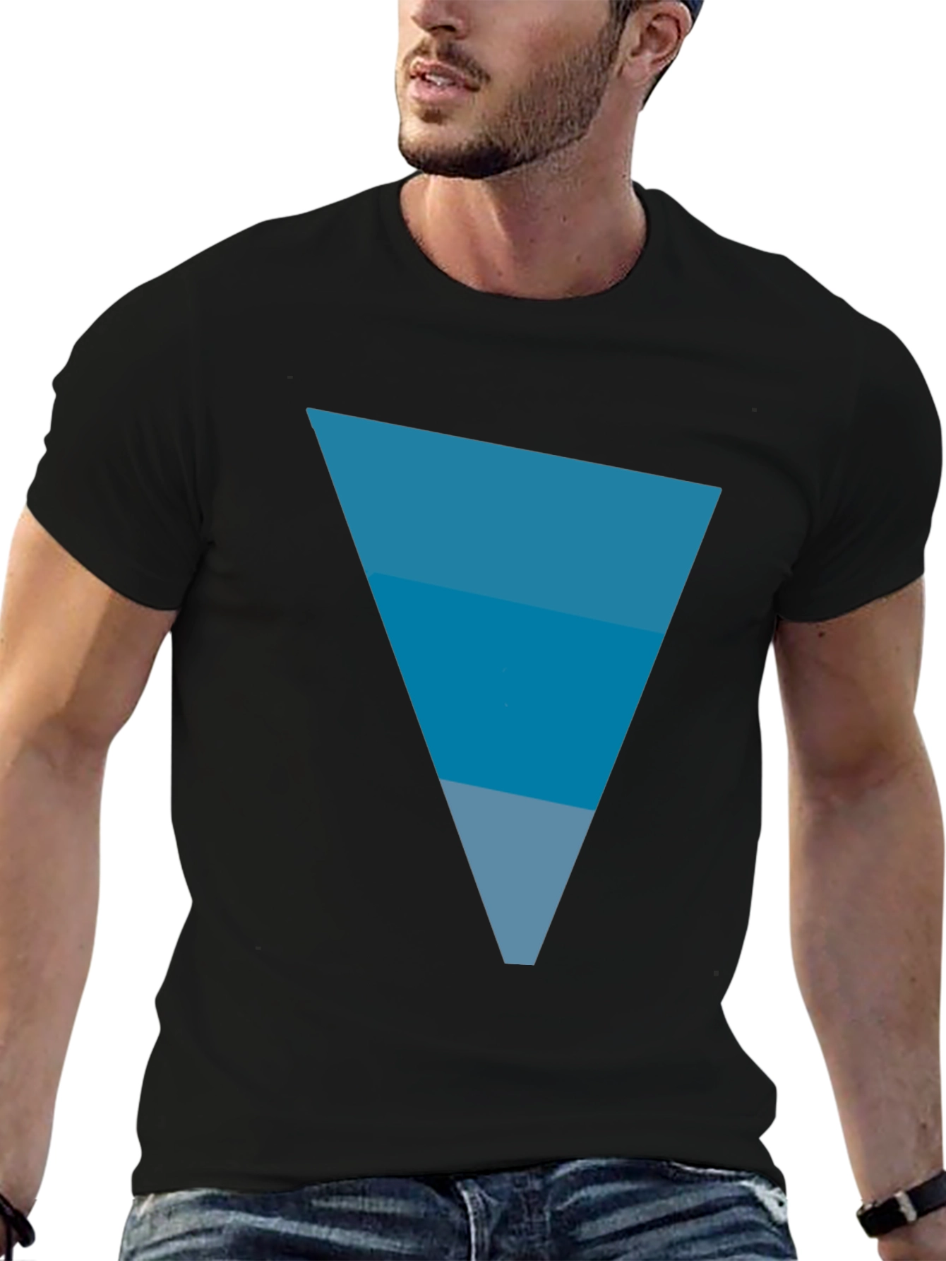 Mens Black Tee with Blue Triangle Graphic
