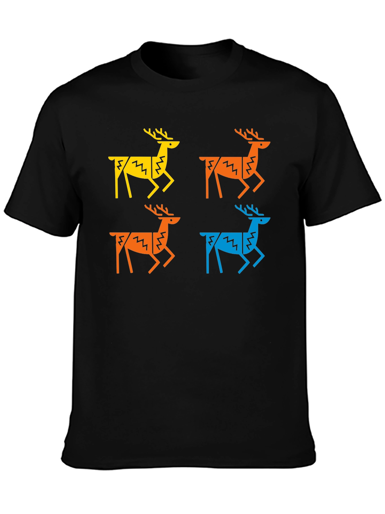 Geometric Deer Graphic Tee - Black Casual Shirt