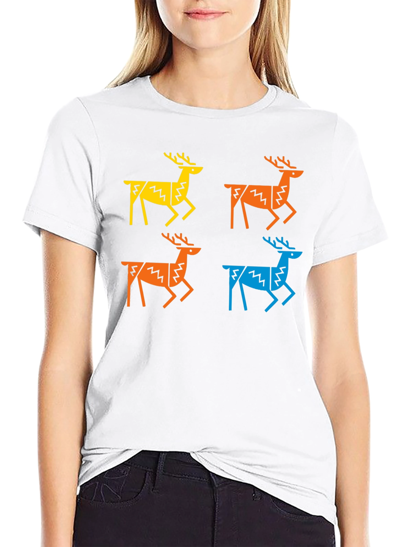 Geometric Deer Graphic Tee - Black Casual Shirt