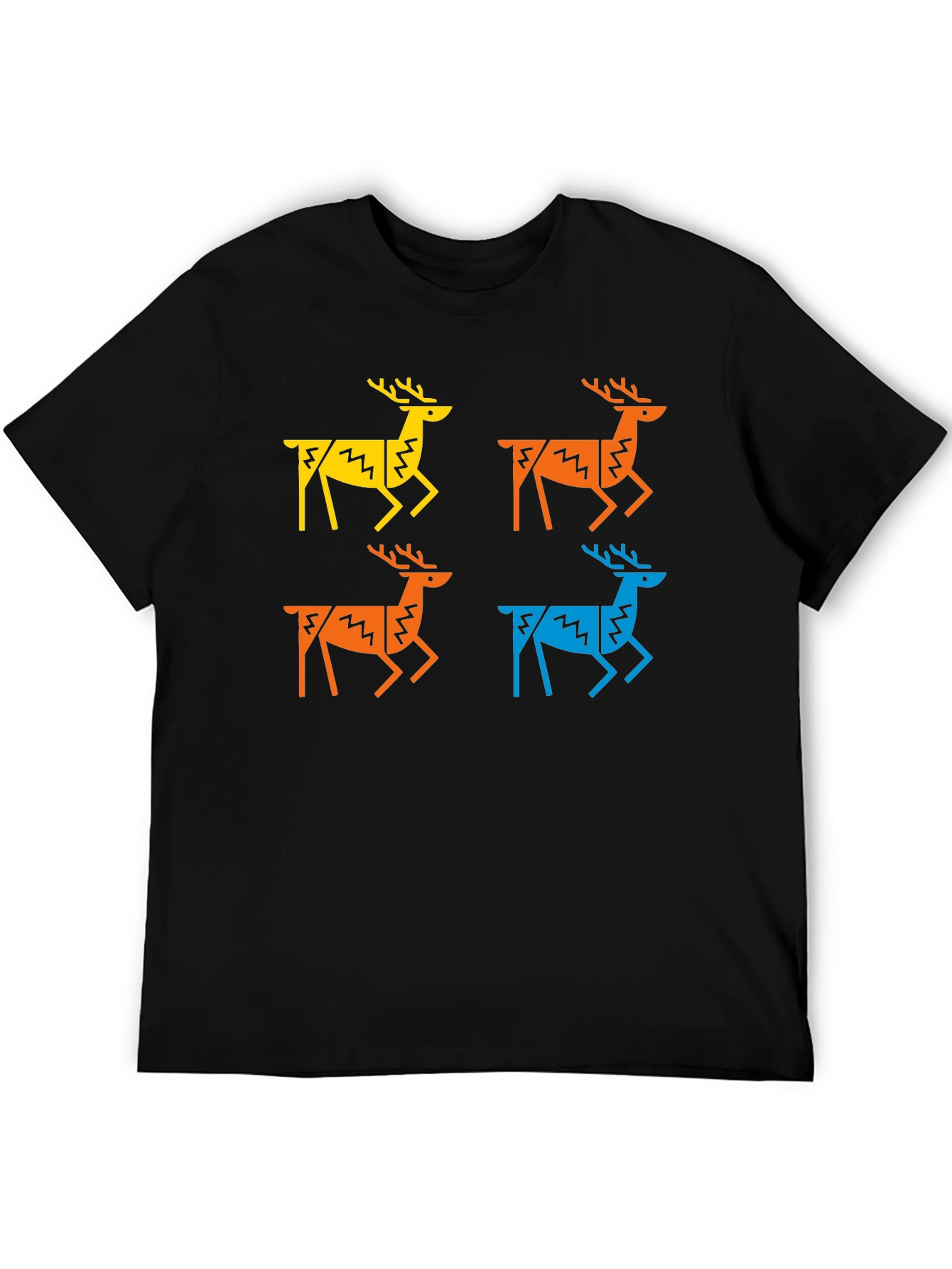Geometric Deer Graphic Tee - Black Casual Shirt