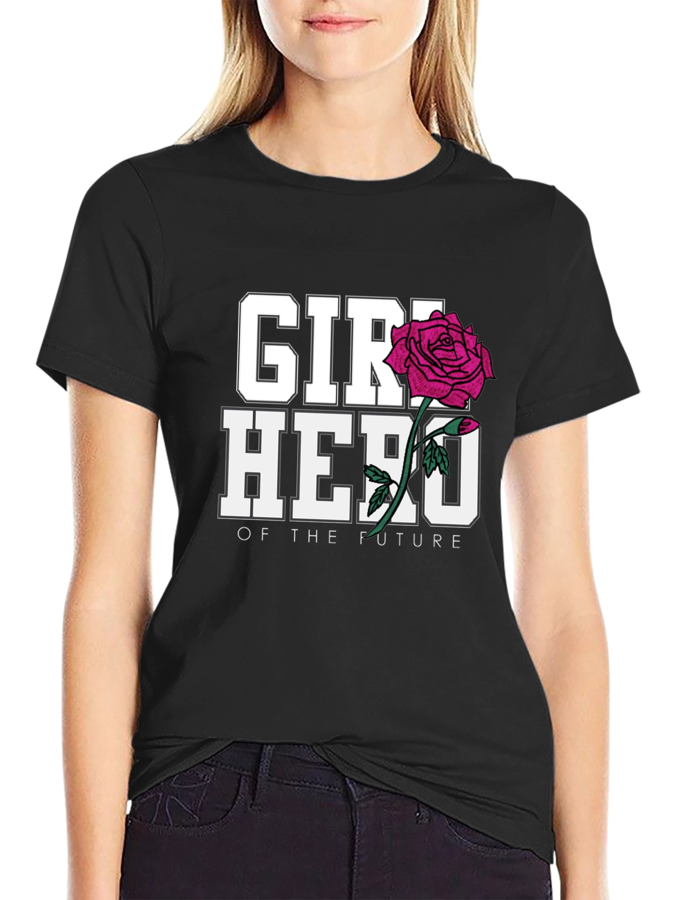 Girl Hero of the Future Black Graphic T-Shirt
