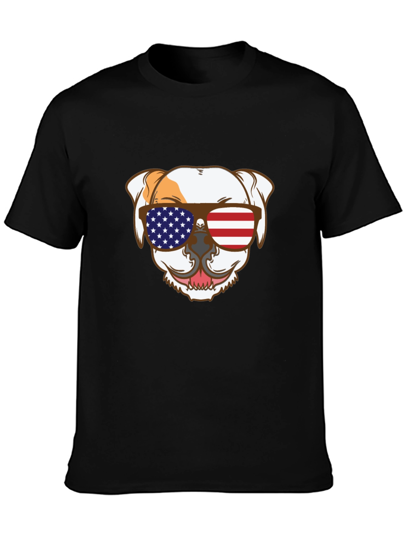 Patriotic Bulldog T-Shirt - USA Flag Sunglasses Tee