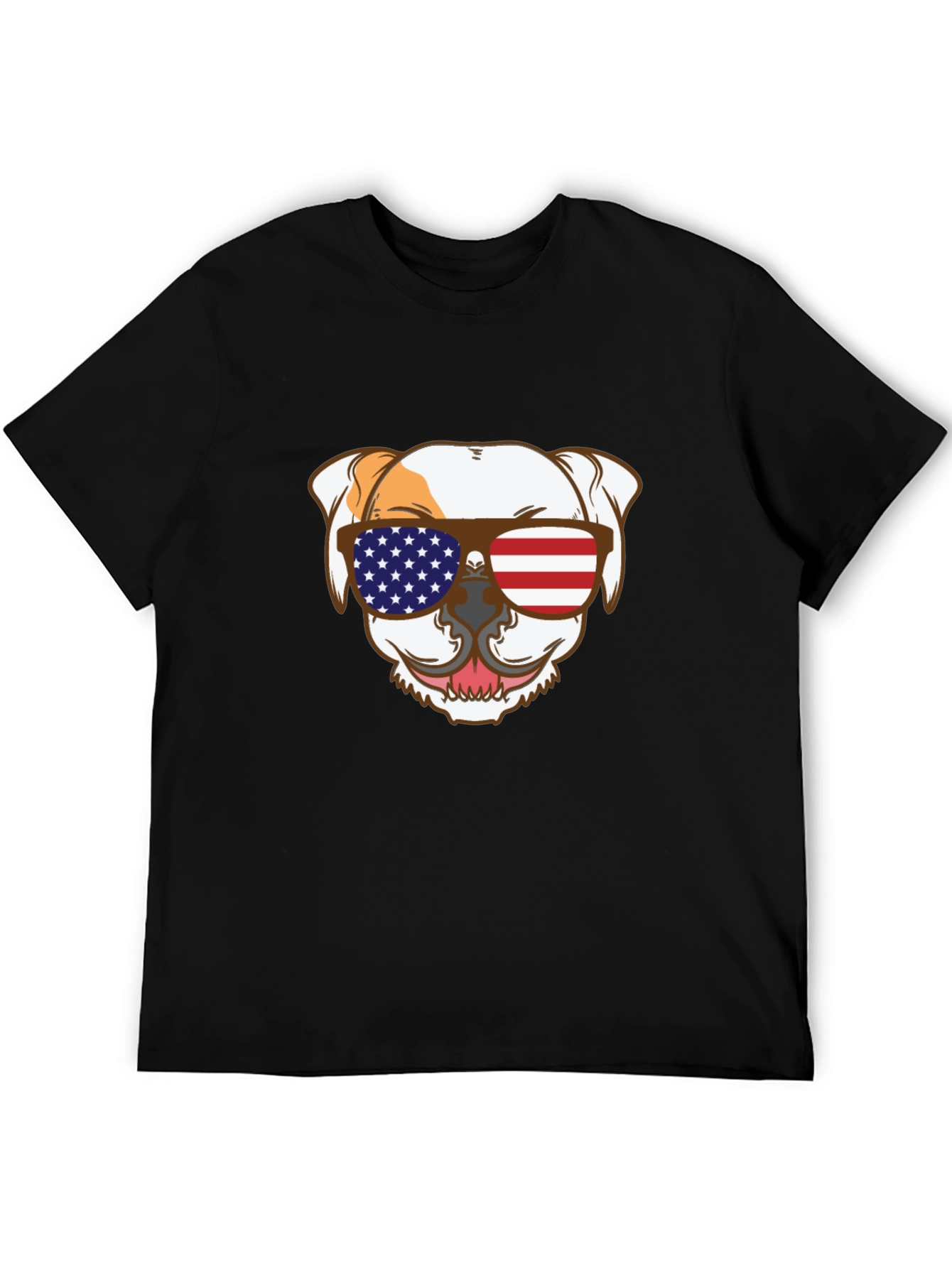 Patriotic Bulldog T-Shirt - USA Flag Sunglasses Tee