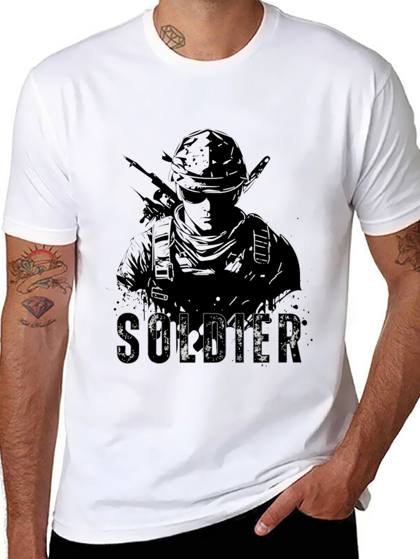 Soldier Graphic Tee - Black Cotton Blend Shirt