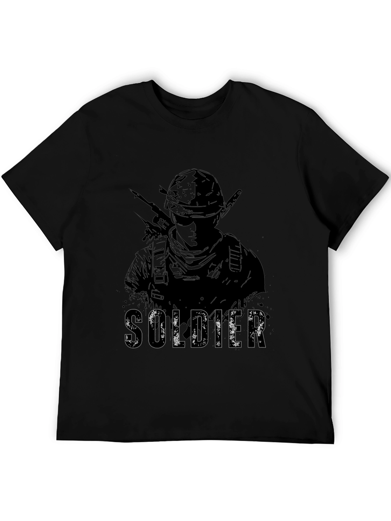Soldier Graphic Tee - Black Cotton Blend Shirt