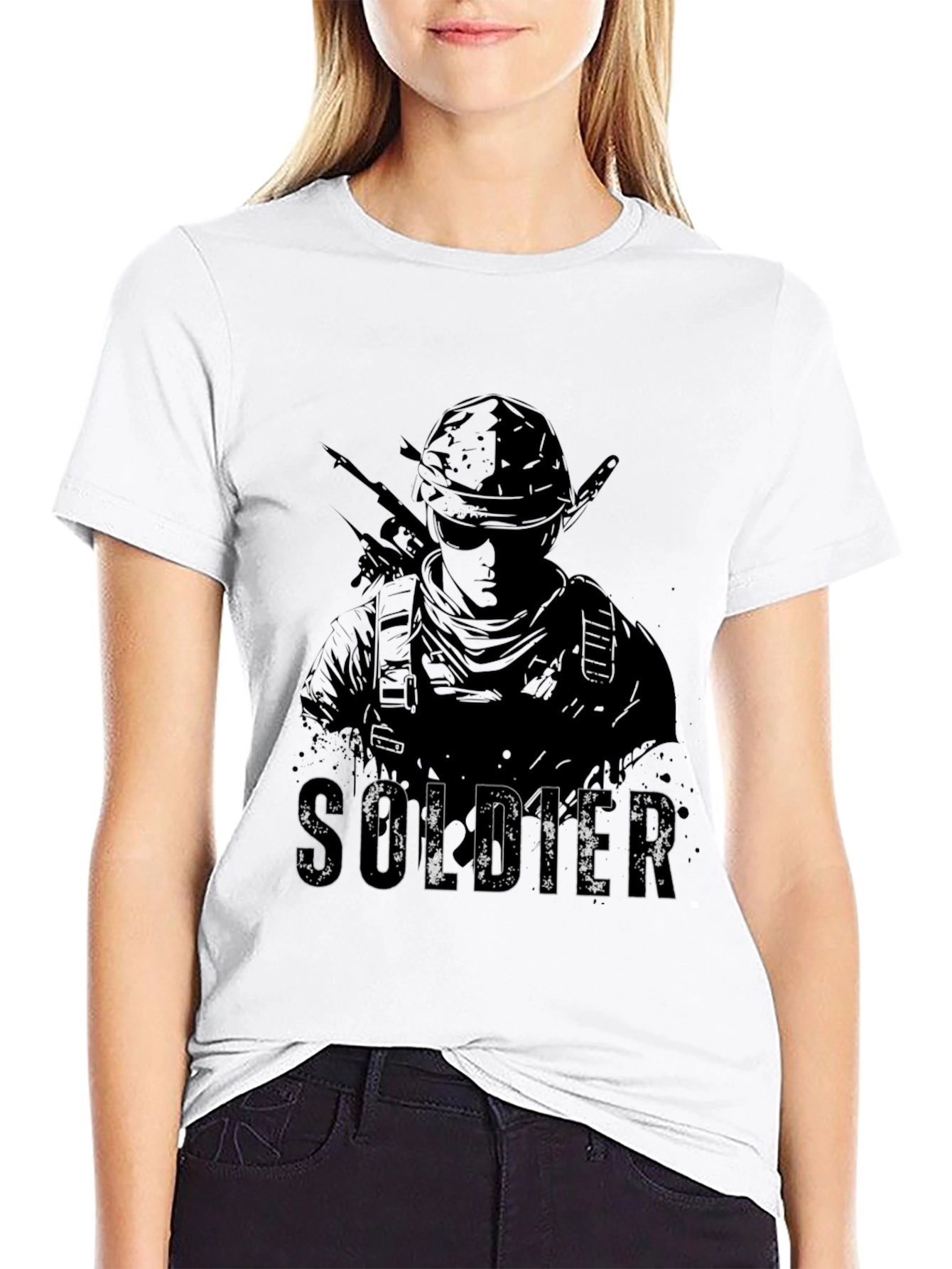 Soldier Graphic Tee - Black Cotton Blend Shirt