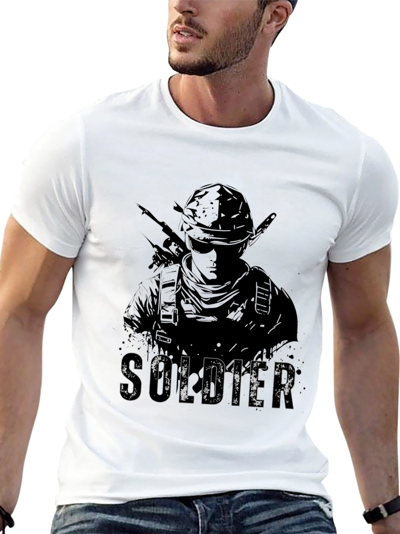 Soldier Graphic Tee - Black Cotton Blend Shirt