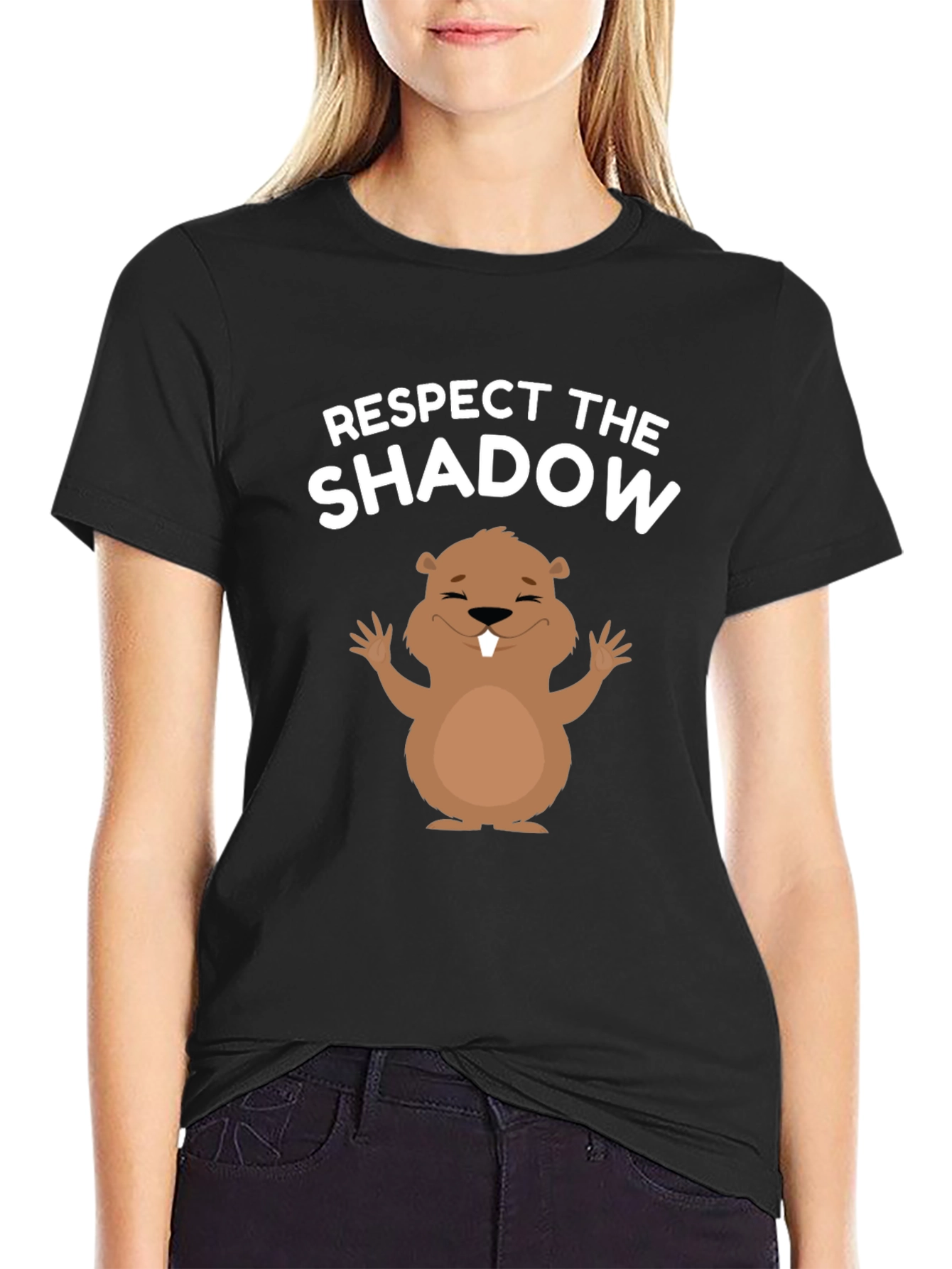 Respect the Shadow Groundhog Day Black T-Shirt