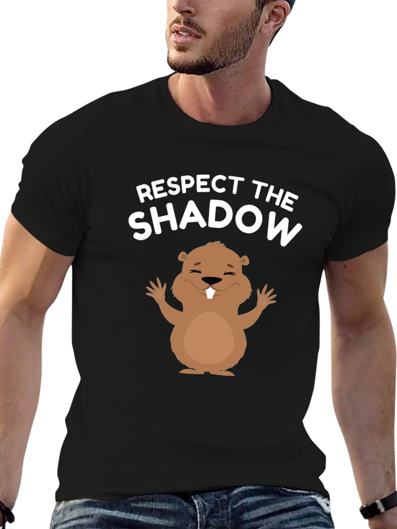 Respect the Shadow Groundhog Day Black T-Shirt