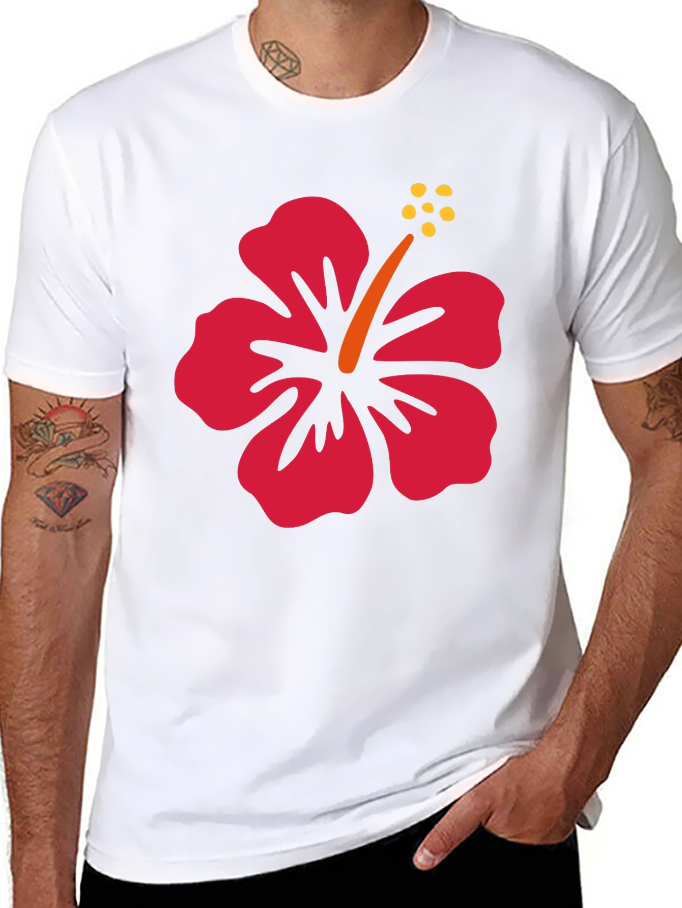 Hibiscus Flower Graphic Tee - Black Casual Shirt