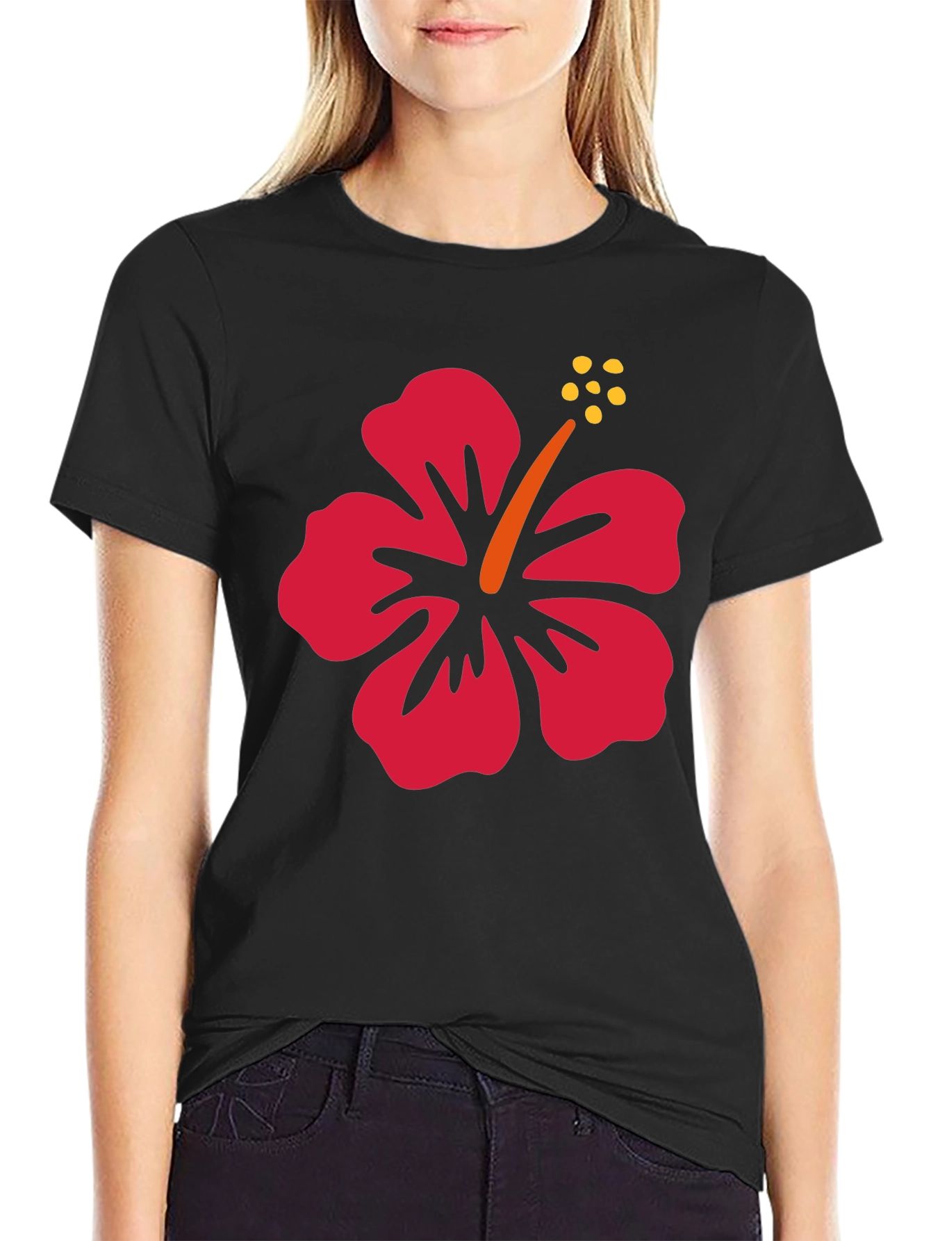 Hibiscus Flower Graphic Tee - Black Casual Shirt