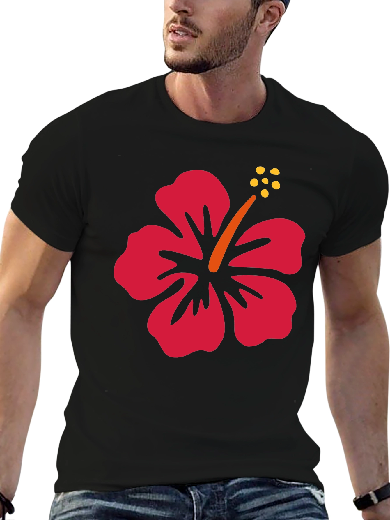 Hibiscus Flower Graphic Tee - Black Casual Shirt