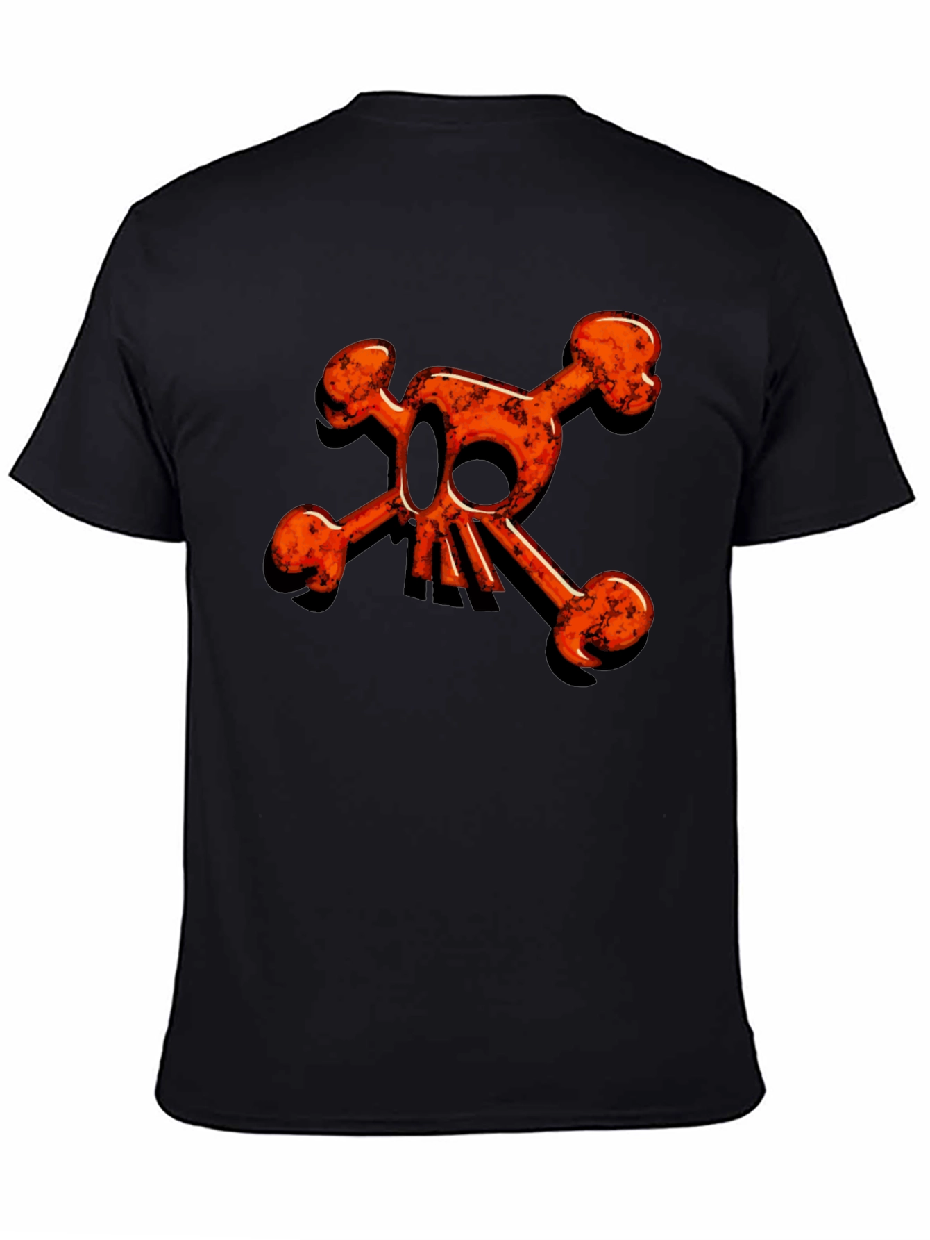 Edgy Orange Skull & Crossbones Graphic Black Tee