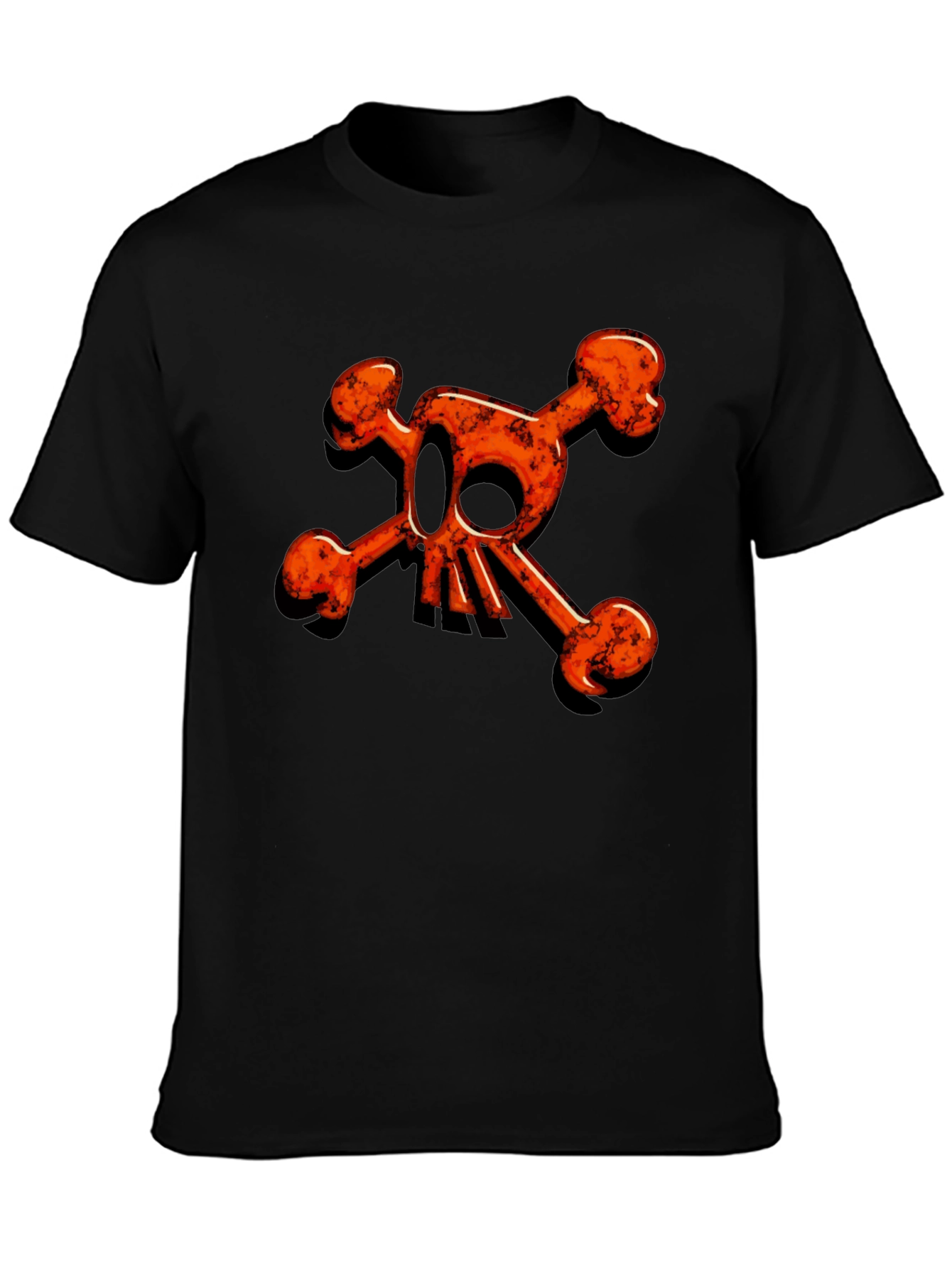 Edgy Orange Skull & Crossbones Graphic Black Tee