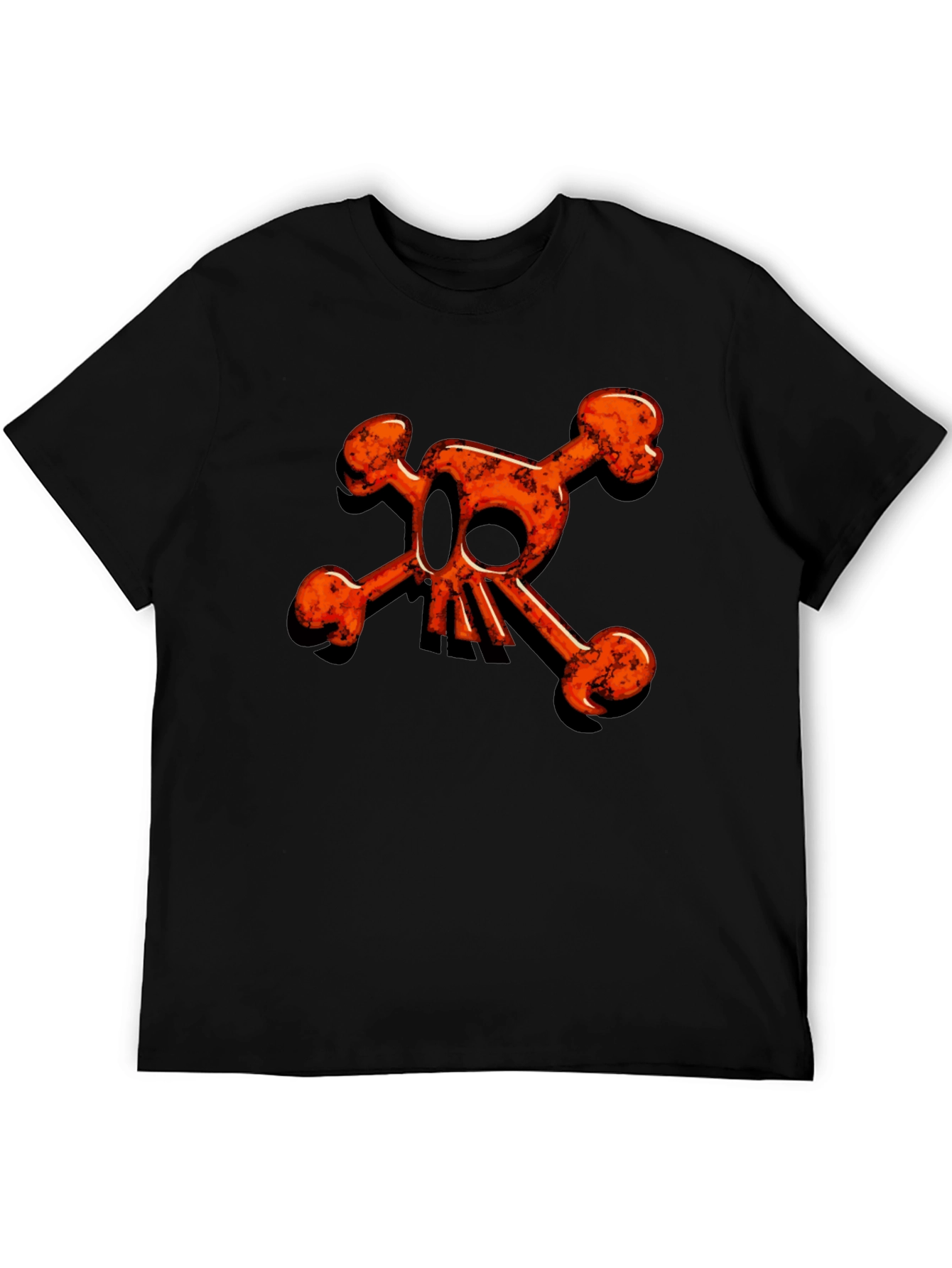 Edgy Orange Skull & Crossbones Graphic Black Tee