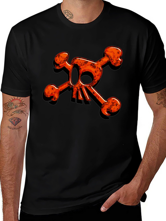 Edgy Orange Skull & Crossbones Graphic Black Tee