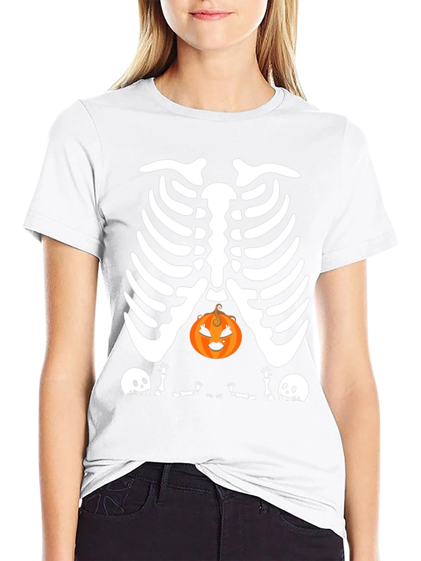 Halloween Skeleton Rib Pumpkin Graphic Tee