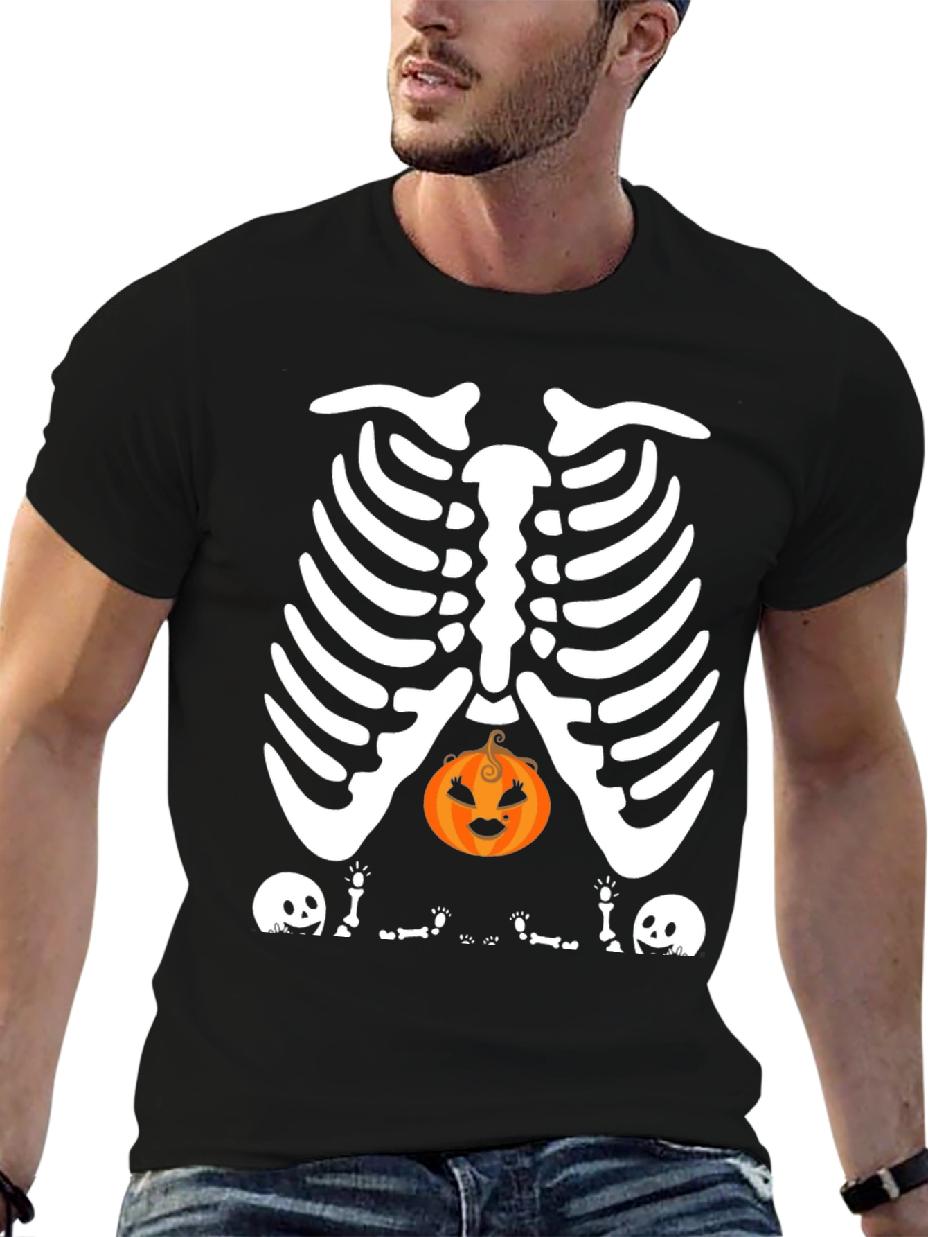 Halloween Skeleton Rib Pumpkin Graphic Tee