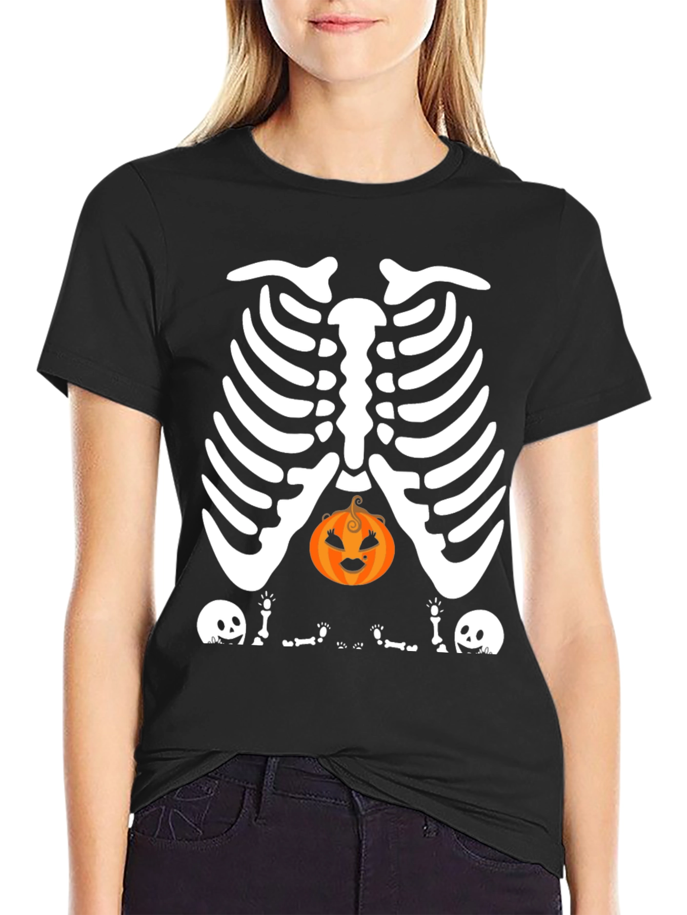 Halloween Skeleton Rib Pumpkin Graphic Tee