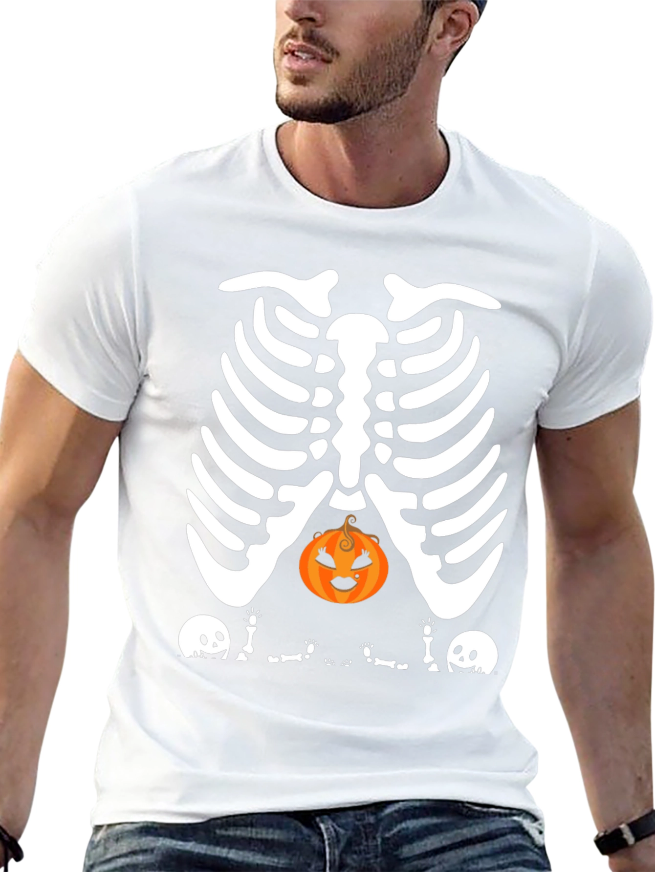 Halloween Skeleton Rib Pumpkin Graphic Tee