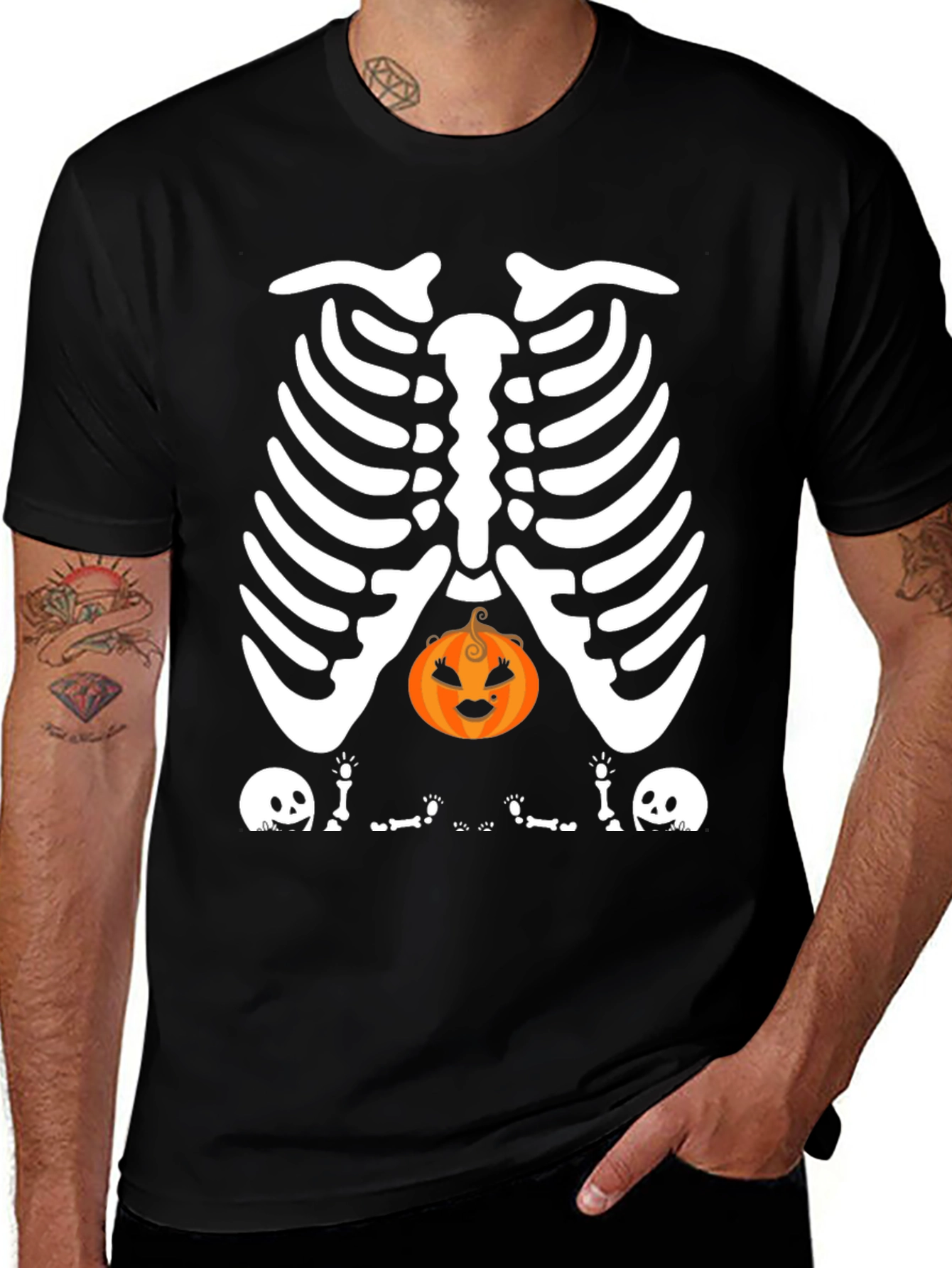 Halloween Skeleton Rib Pumpkin Graphic Tee