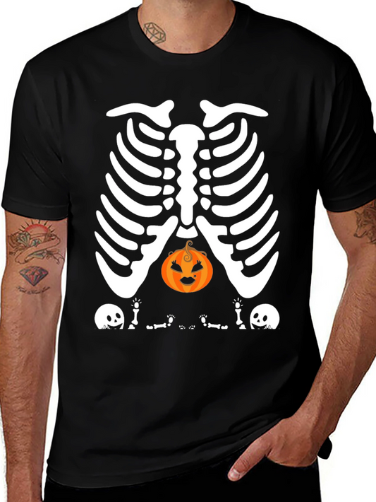 Halloween Skeleton Rib Pumpkin Graphic Tee