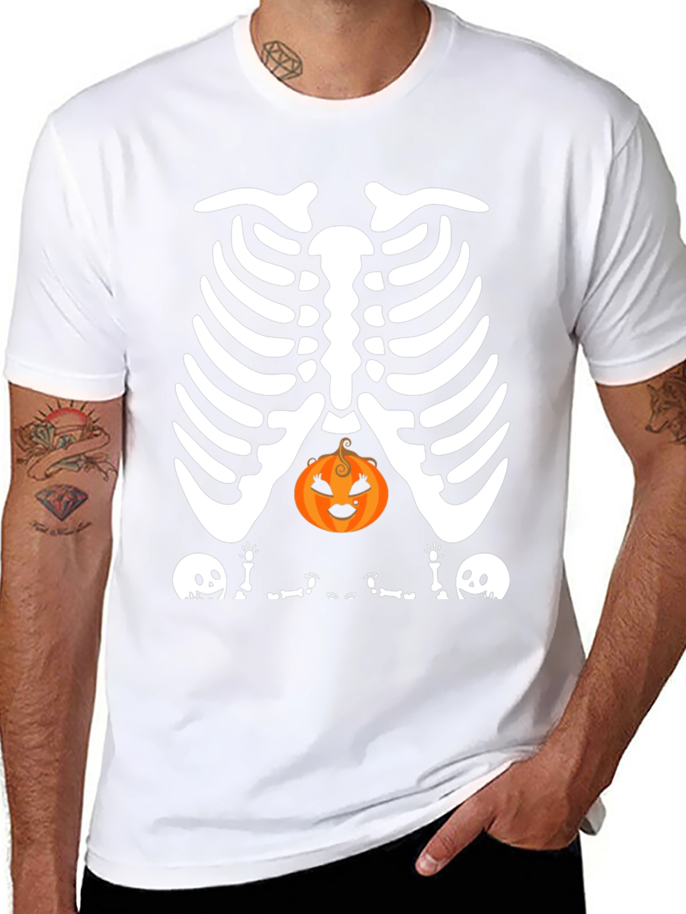 Halloween Skeleton Rib Pumpkin Graphic Tee