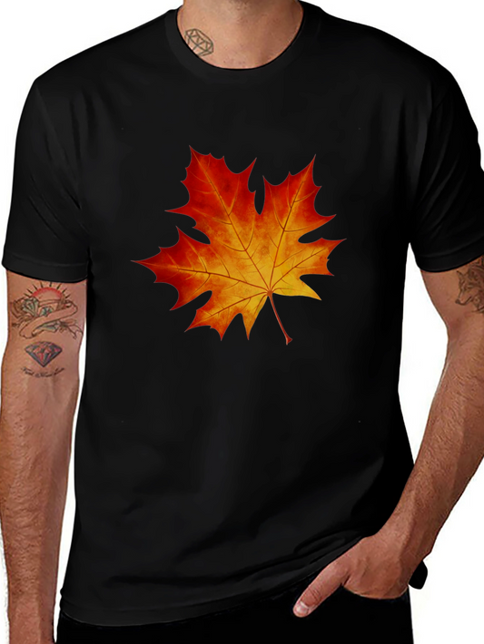Maple Leaf Graphic Tee - Black Cotton Blend Shirt