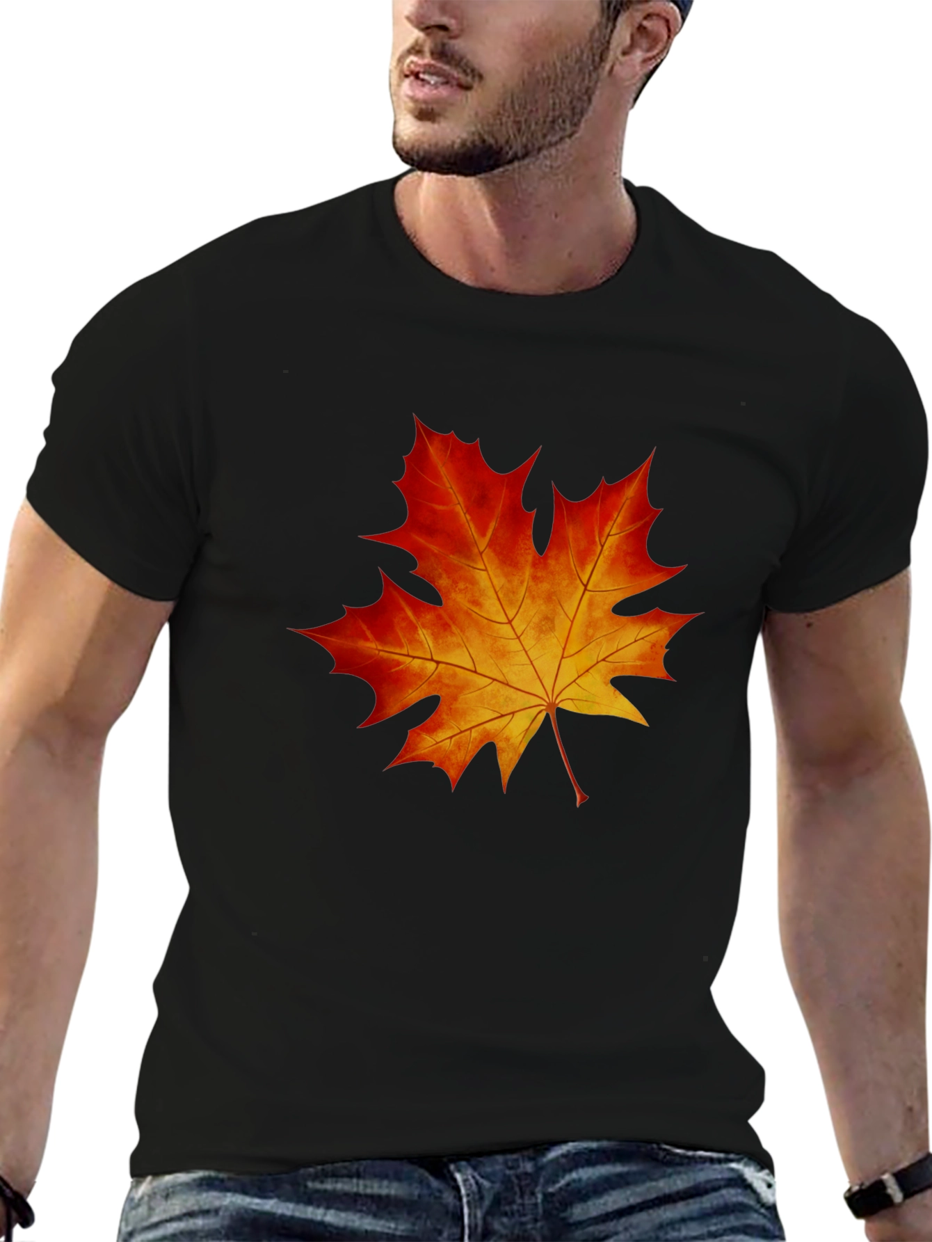 Maple Leaf Graphic Tee - Black Cotton Blend Shirt