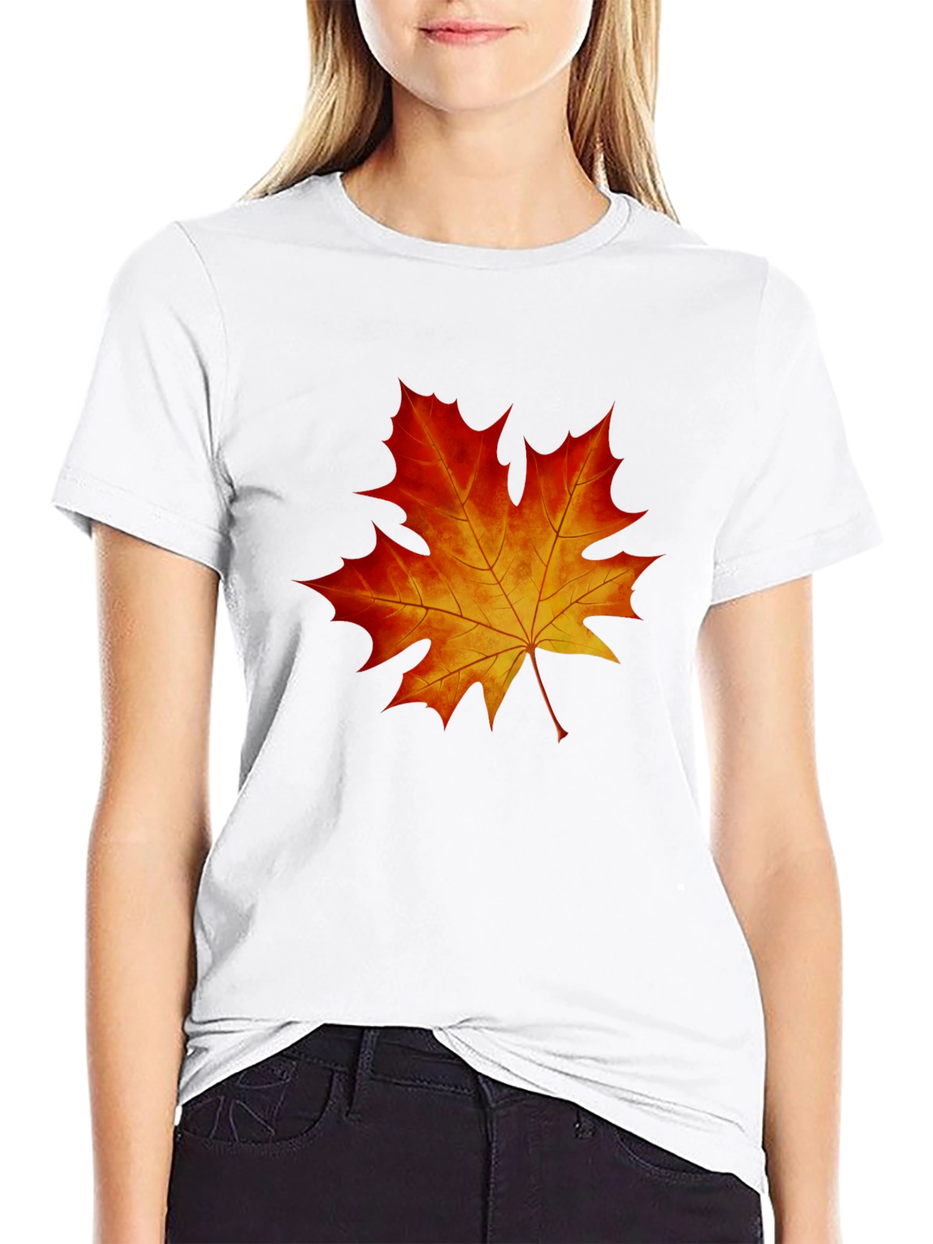 Maple Leaf Graphic Tee - Black Cotton Blend Shirt