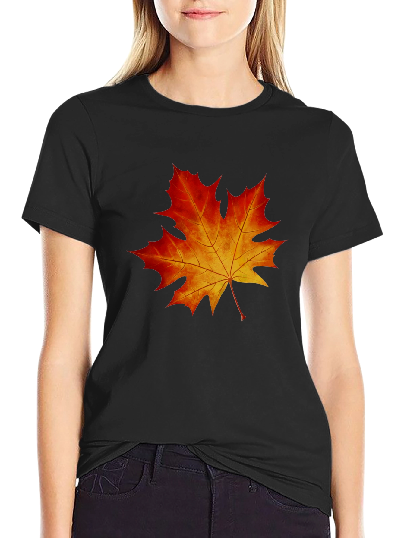 Maple Leaf Graphic Tee - Black Cotton Blend Shirt