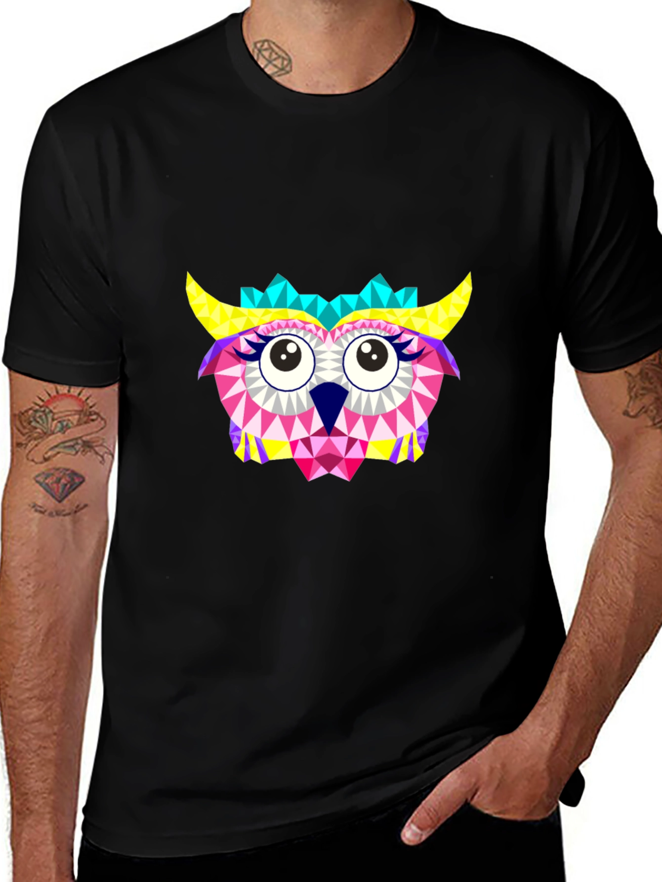 Geometric Owl Graphic Black T-Shirt