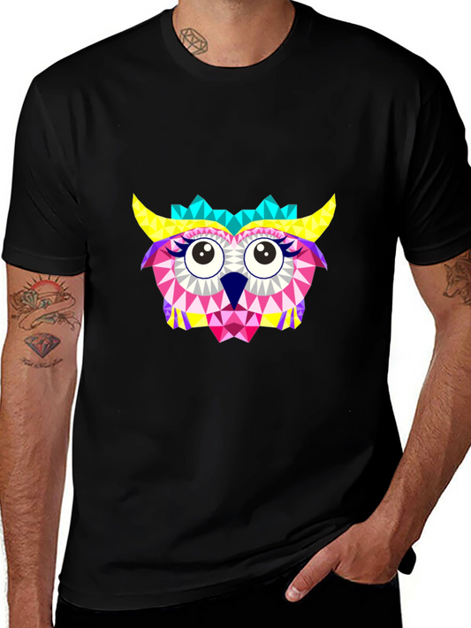Geometric Owl Graphic Black T-Shirt